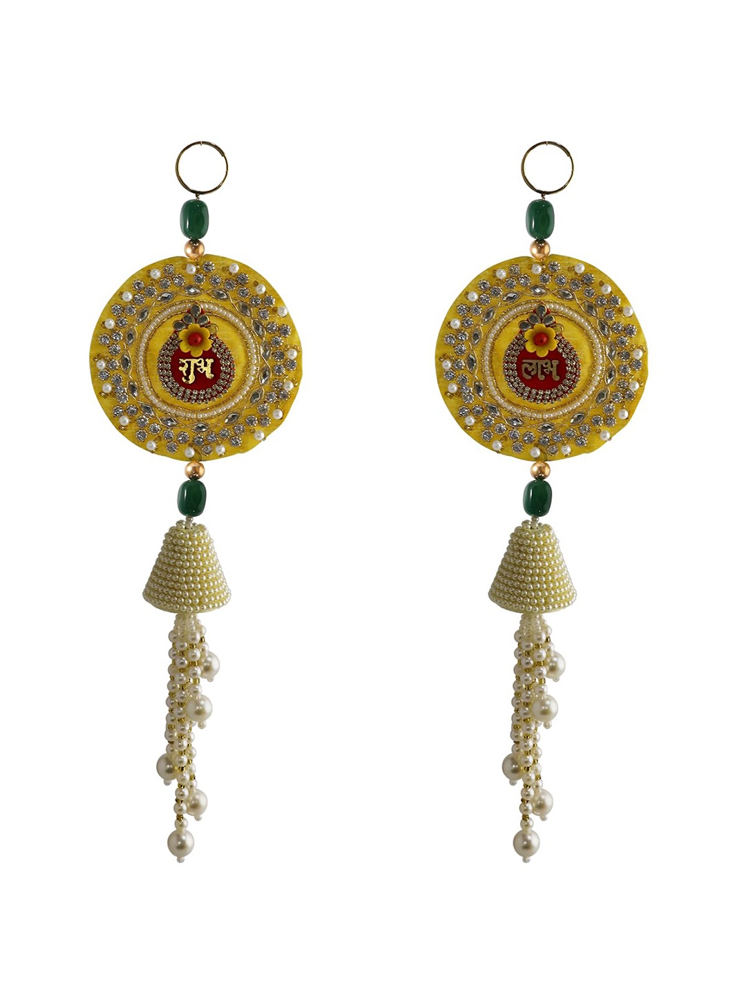 

Shubhanjali Set of 2 Shubh Labh Jhumki Hangings, Yellow