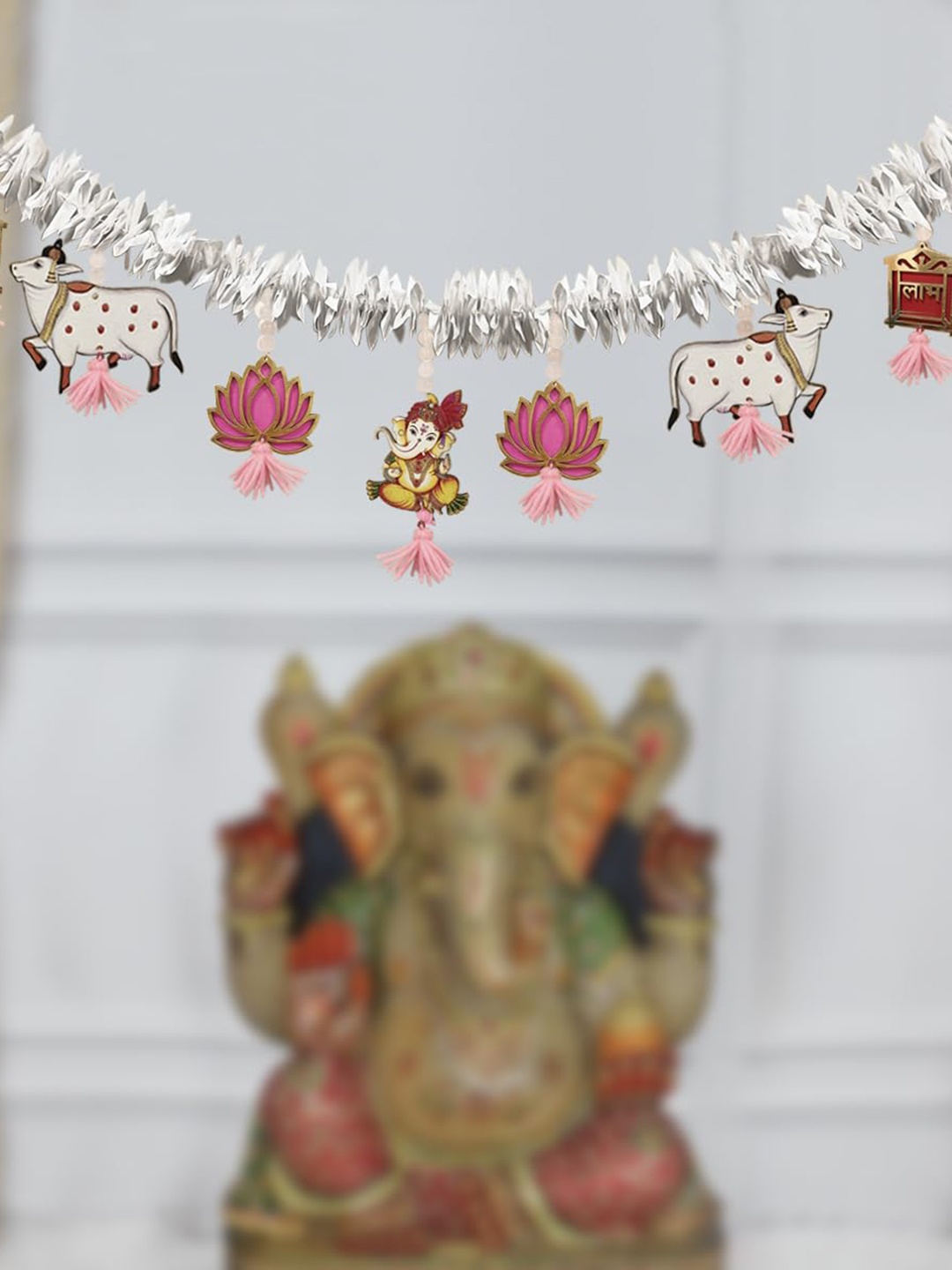 

Shubhanjali White Floral Ganesh Lotus Toran, Pink