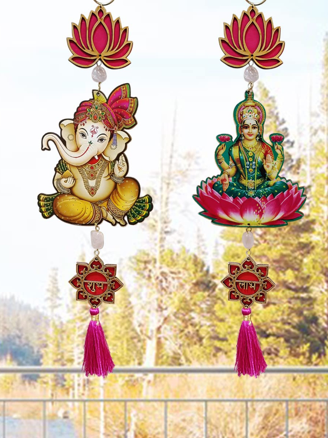 

Shubhanjali Lotus with Shubh Labh Lakshmi Ganesh Door Hanging, Pink