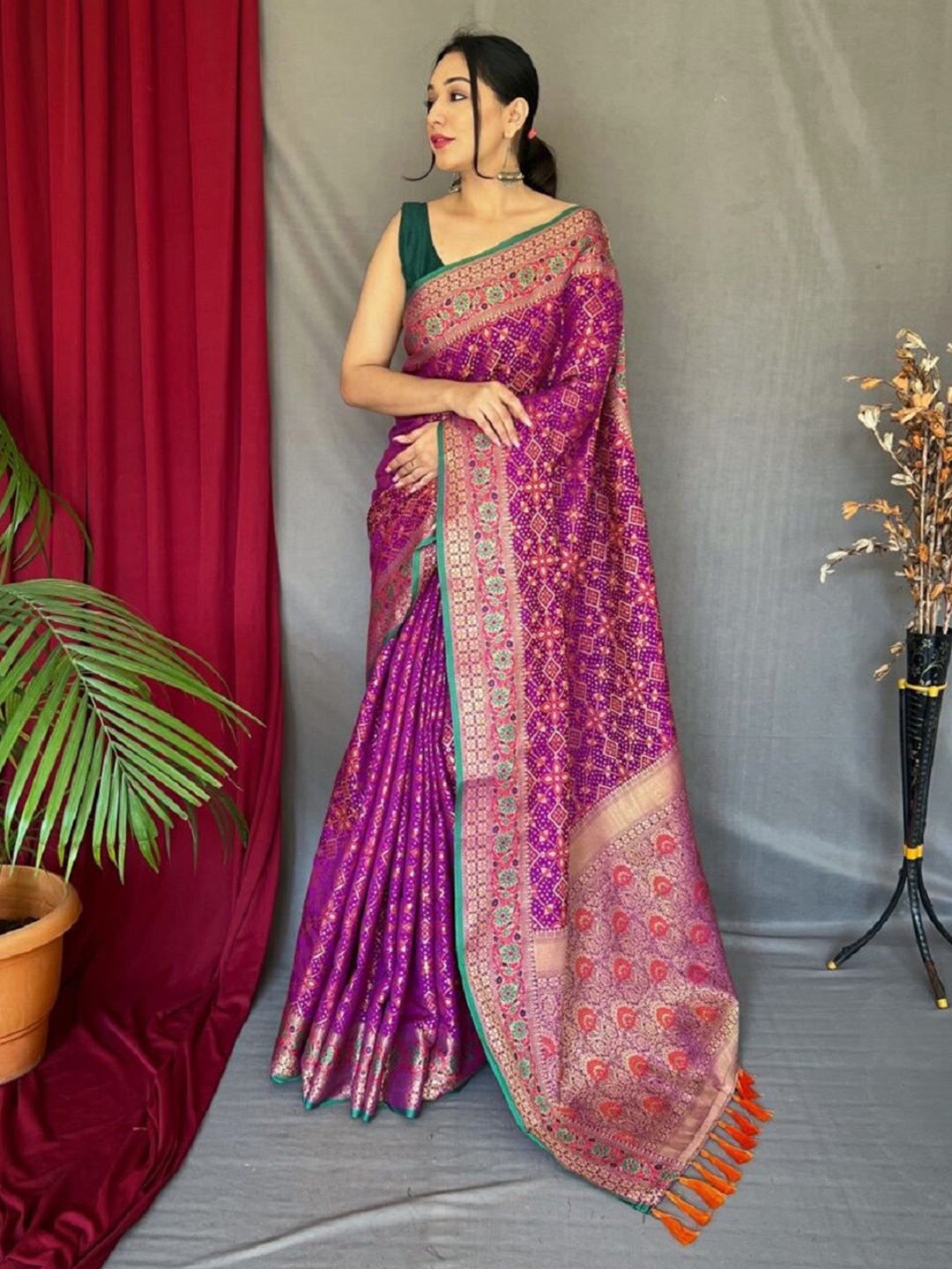 

Sarvada Floral Woven Design Zari Patola Saree, Purple