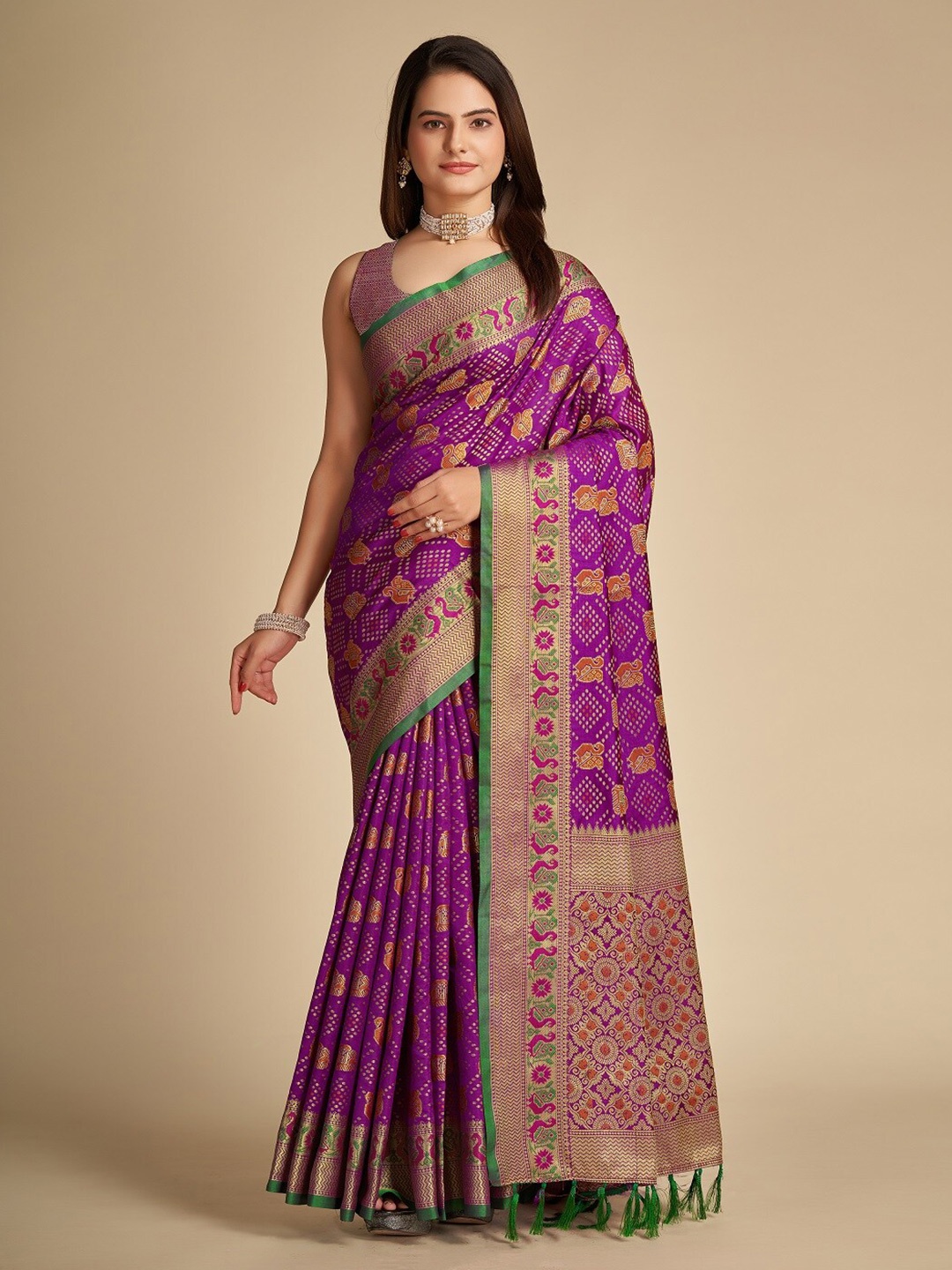 

Sarvada Ethnic Motifs Woven Design Zari Patola Saree, Purple