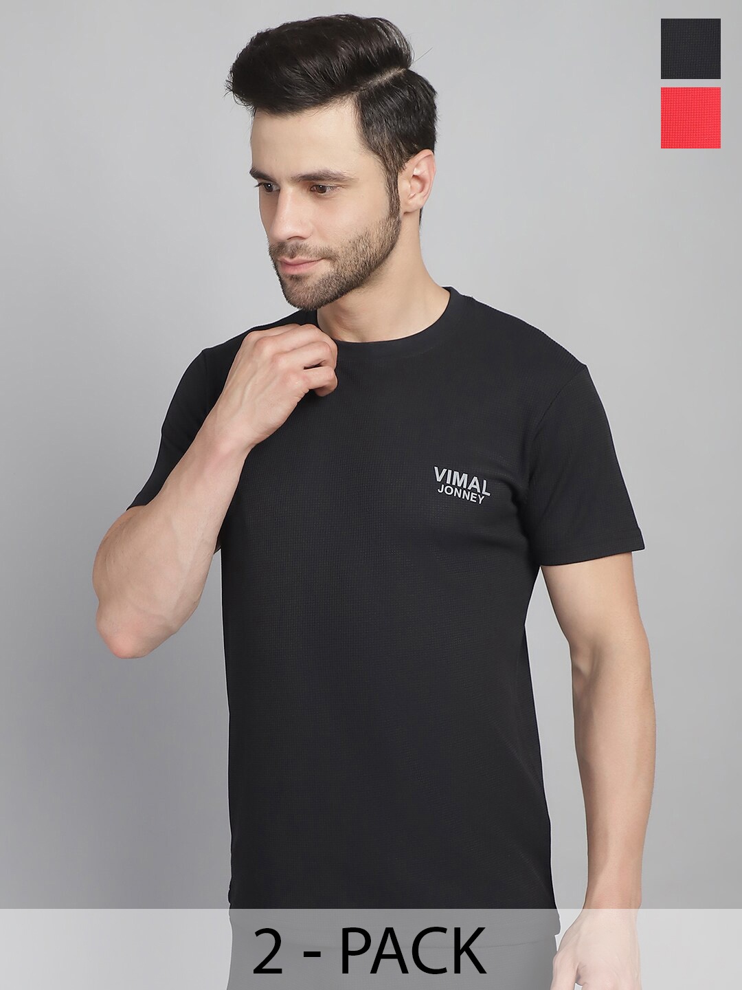 

VIMAL JONNEY Pack Of 2 Round Neck T-shirt, Black