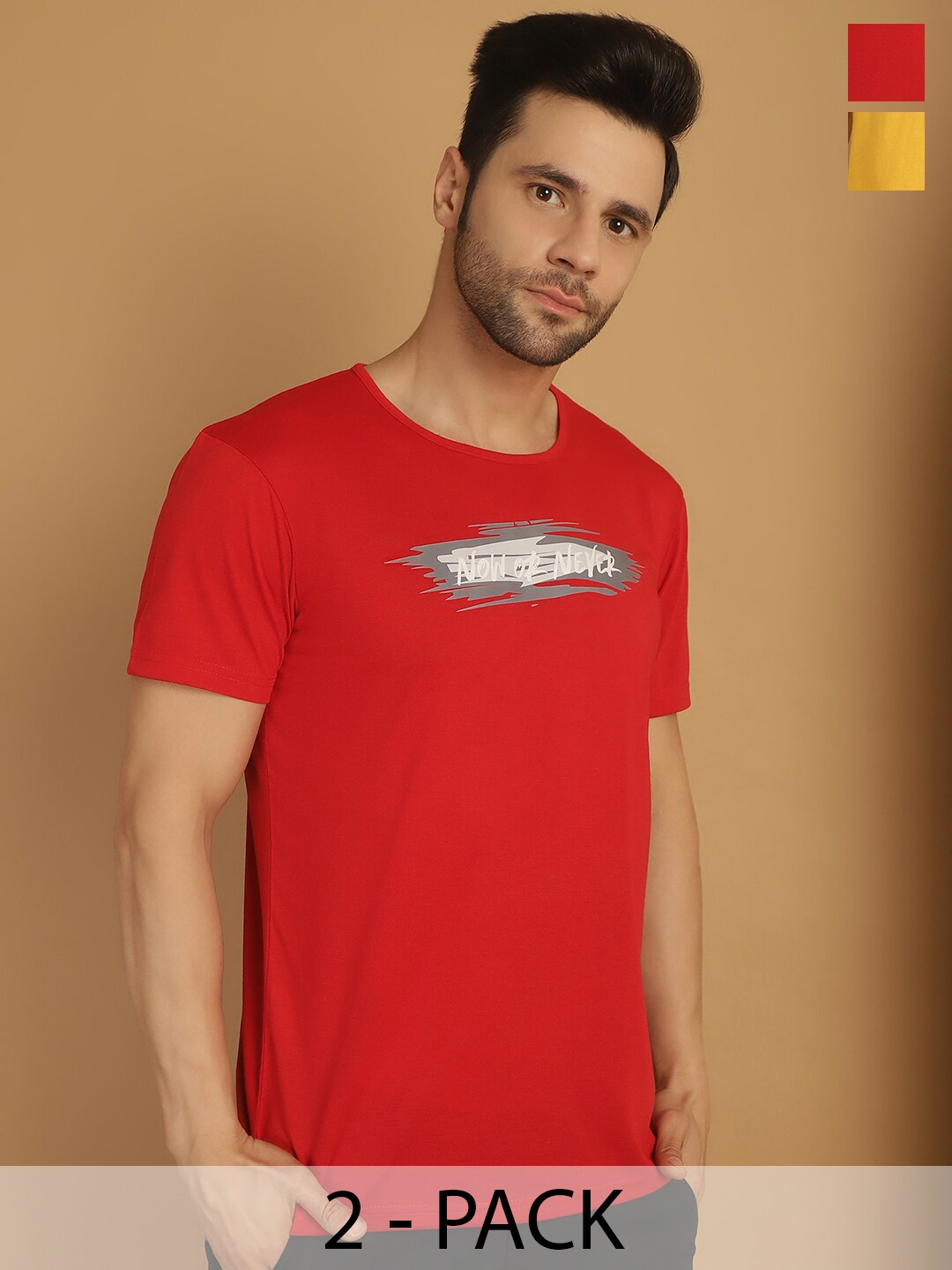 

MACK JONNEY Pack Of 2 Typography Printed Drop-Shoulder Cotton T-Shirt, Multi