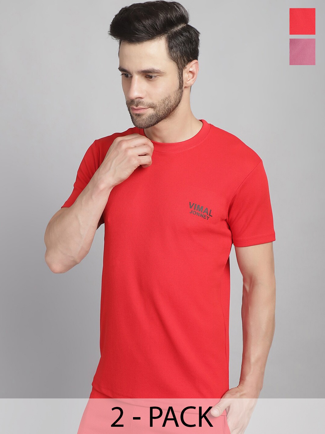 

MACK JONNEY Pack of 2 Round Neck T-shirt, Red