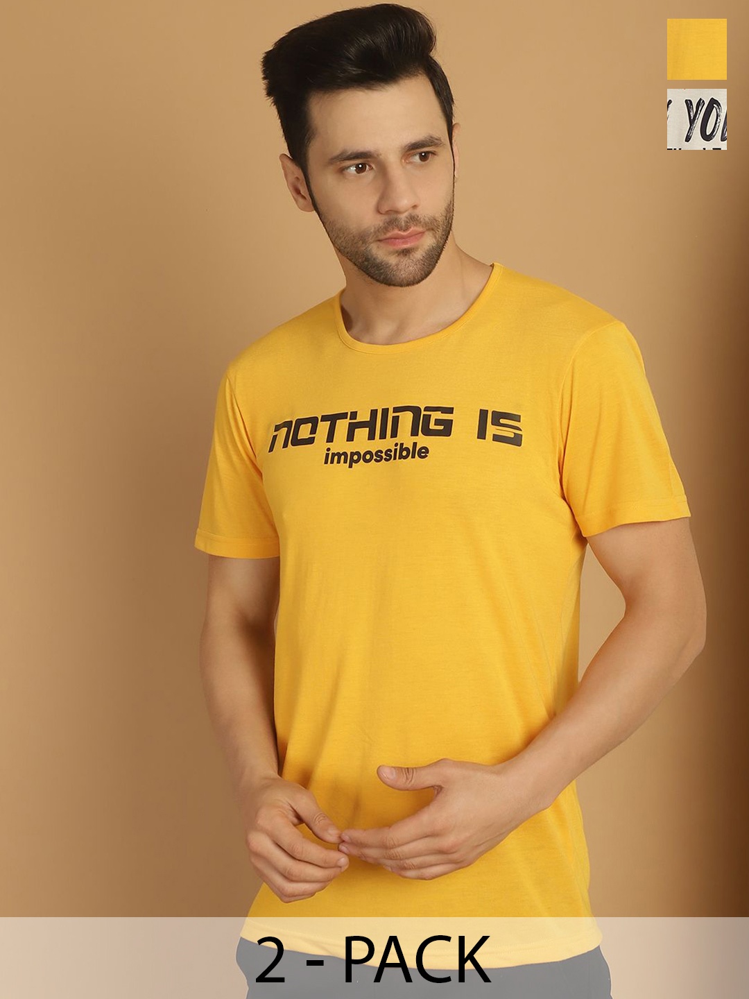 

MACK JONNEY Pack Of 2 Typography Printed Cotton T-shirt, Yellow