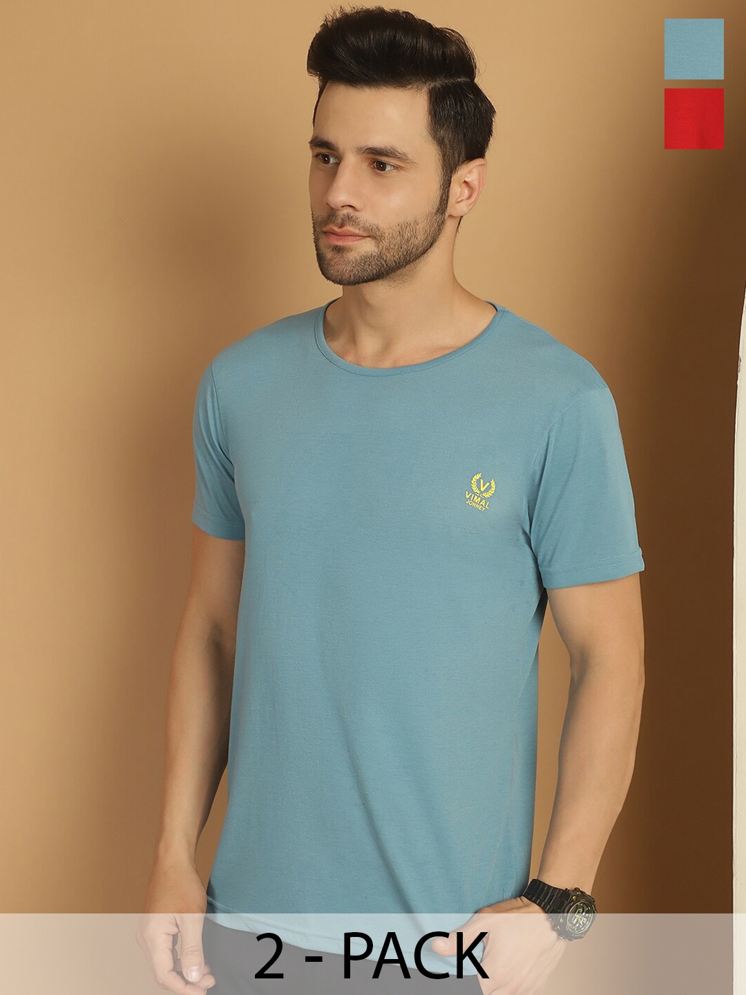 

MACK JONNEY Pack Of 2 Round Neck Cotton T-shirts, Blue