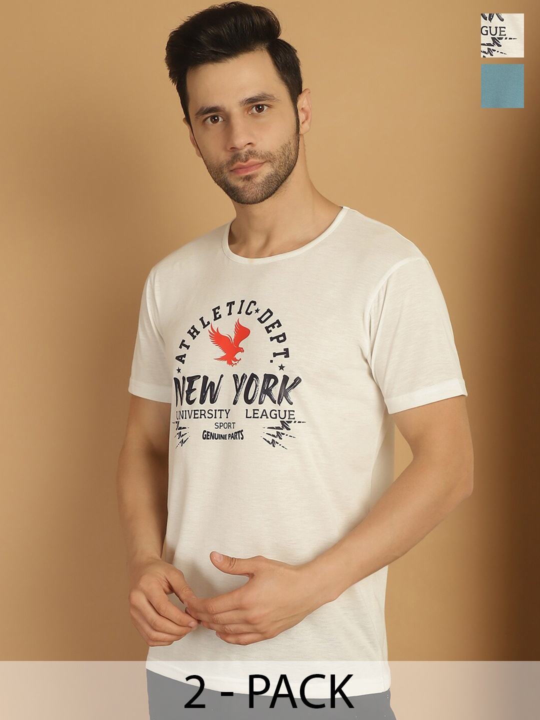 

MACK JONNEY Pack of 2 Short Sleeves Round Neck Cotton T-shirt, Off white