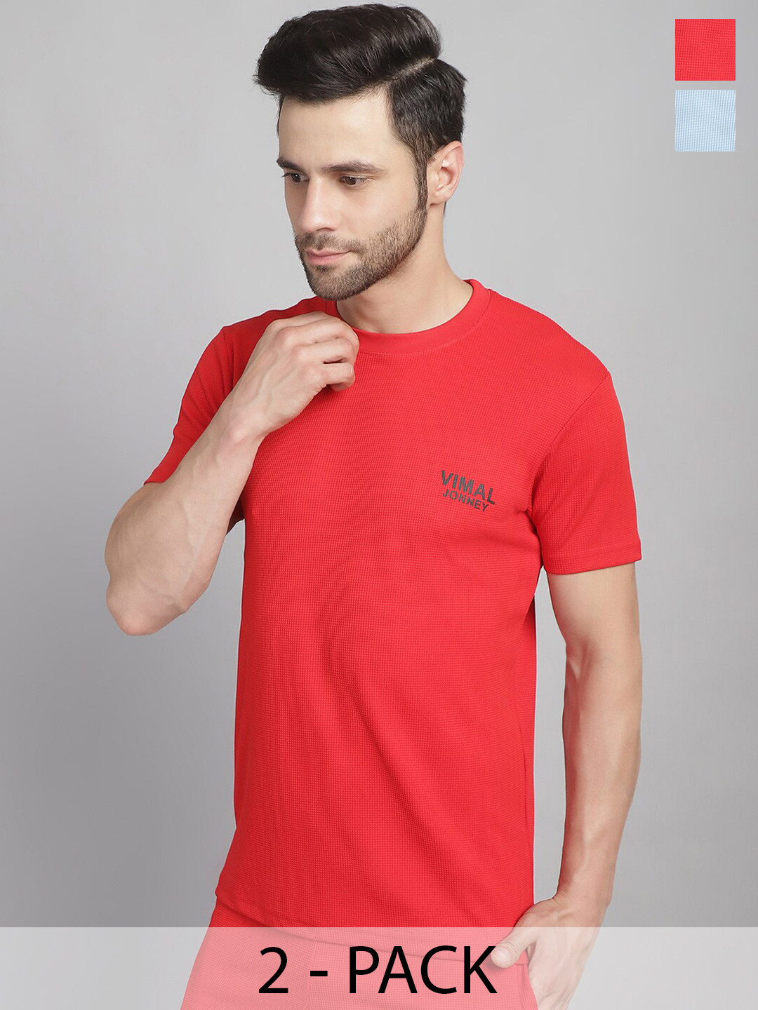 

MACK JONNEY Pack Of 2 Round Neck Cotton T-shirts, Red