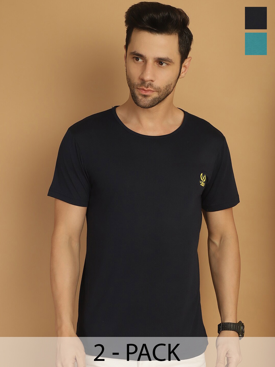 

MACK JONNEY Pack Of 2 Round Neck Cotton T-shirts, Black
