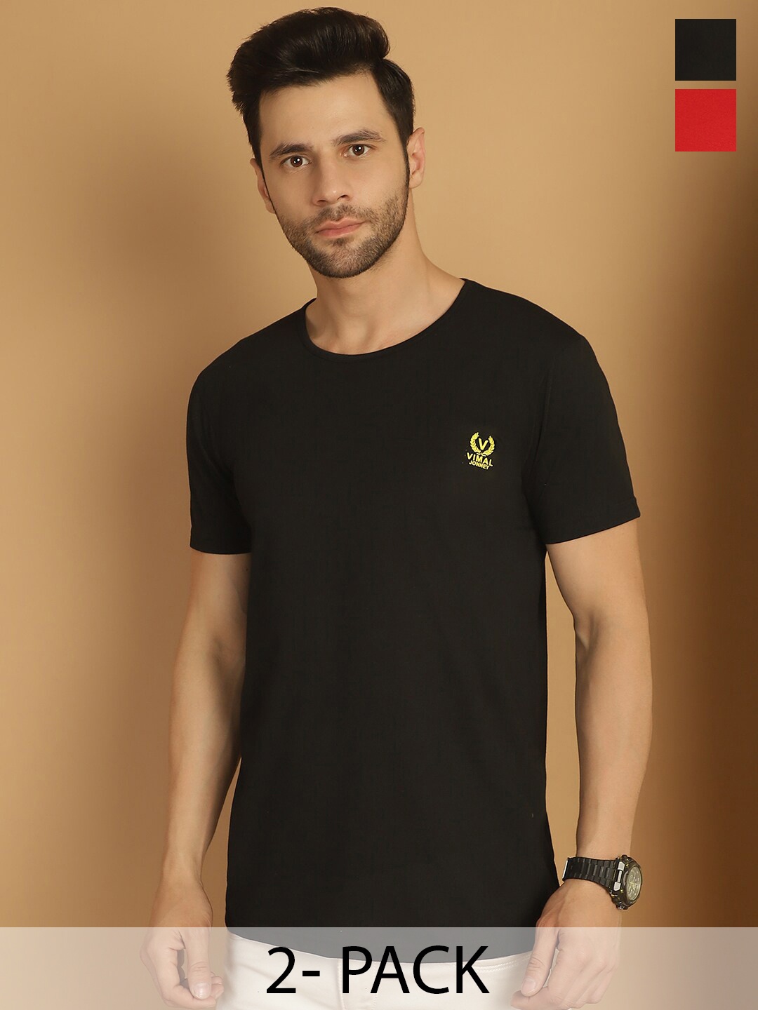 

VIMAL JONNEY Pack 2 Cotton T-shirts, Black