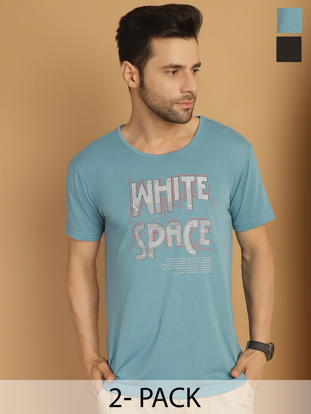 

MACK JONNEY Pack Of 2 Typography Printed Cotton T-shirts, Blue