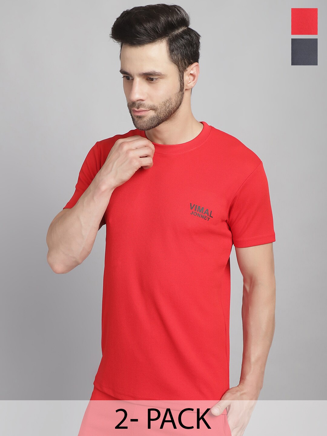 

VIMAL JONNEY Pack of 2 Round Neck T-shirts, Red