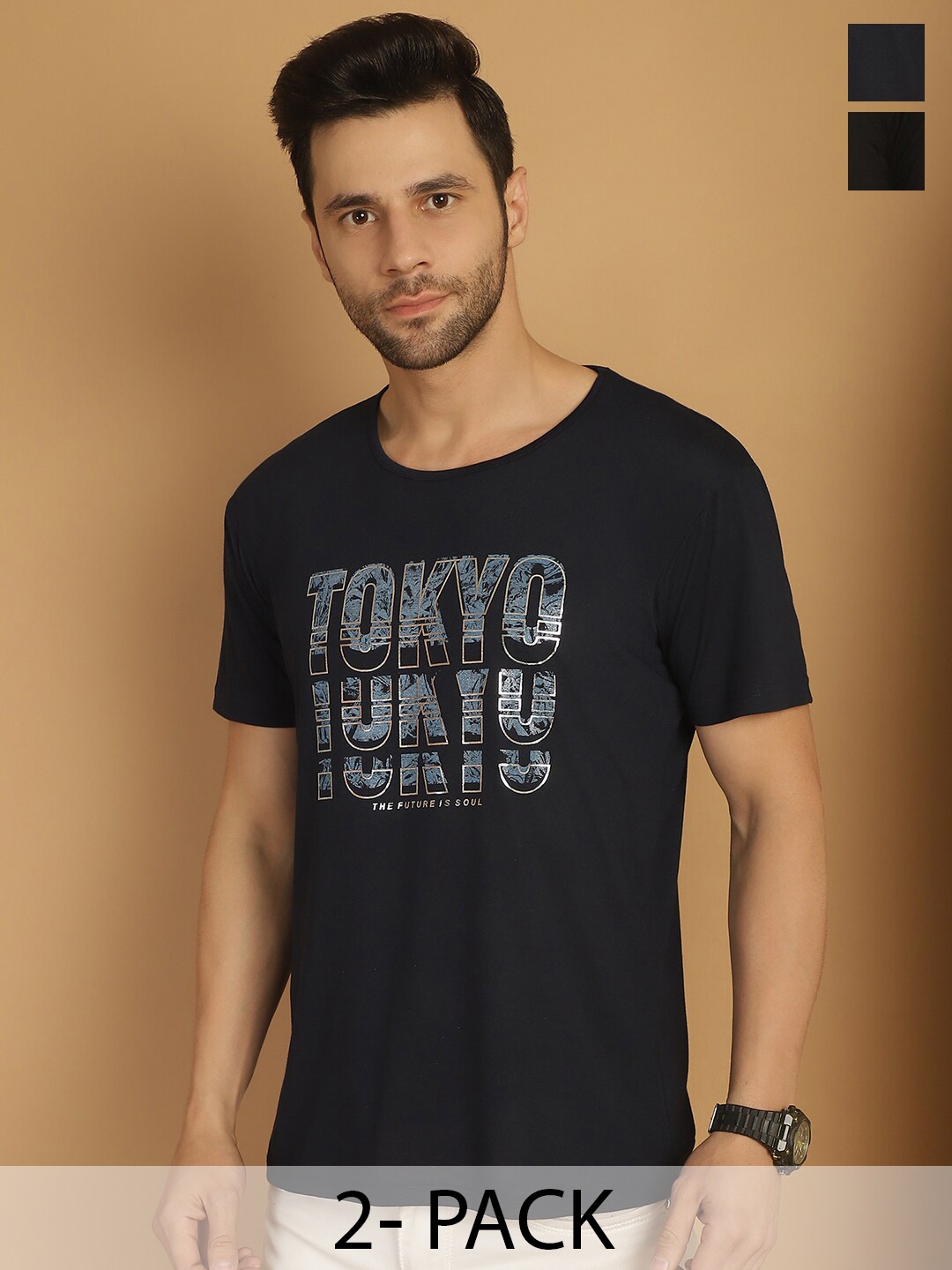 

MACK JONNEY Pack of 2 Short Sleeves Round Neck Cotton T-shirt, Black