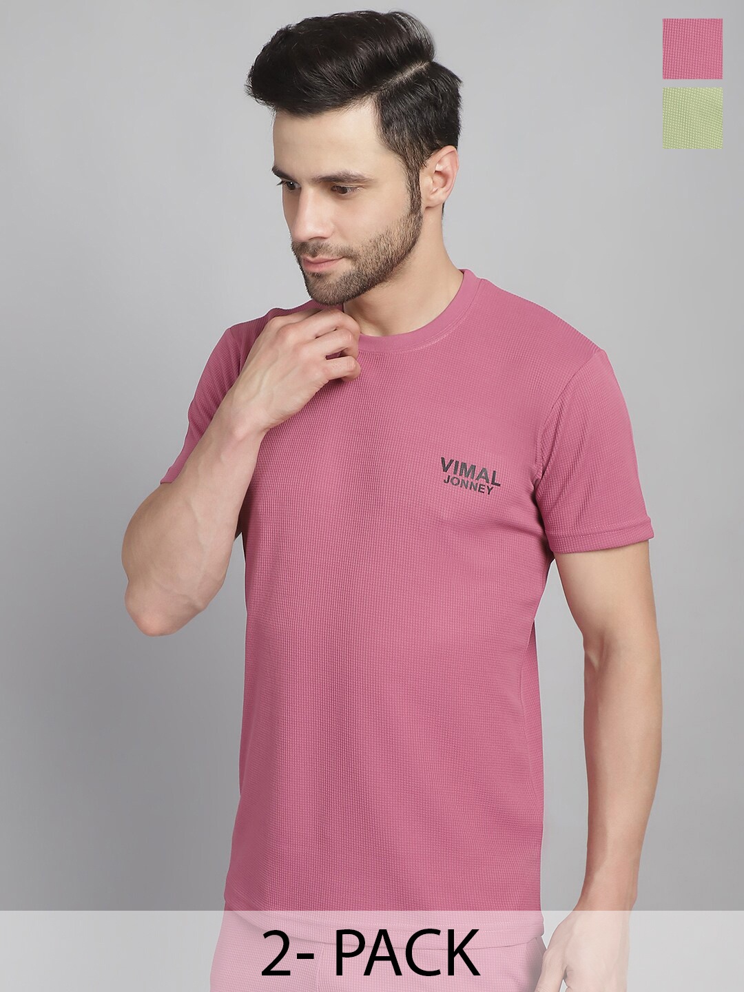 

VIMAL JONNEY Pack Of 2 Round Neck Casual T-shirts, Mauve