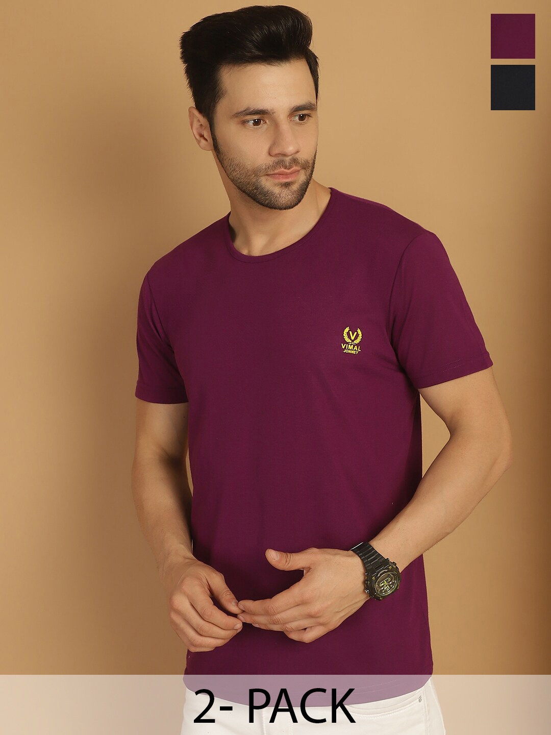 

MACK JONNEY Pack Of 2 Round Neck Cotton T-shirt, Maroon