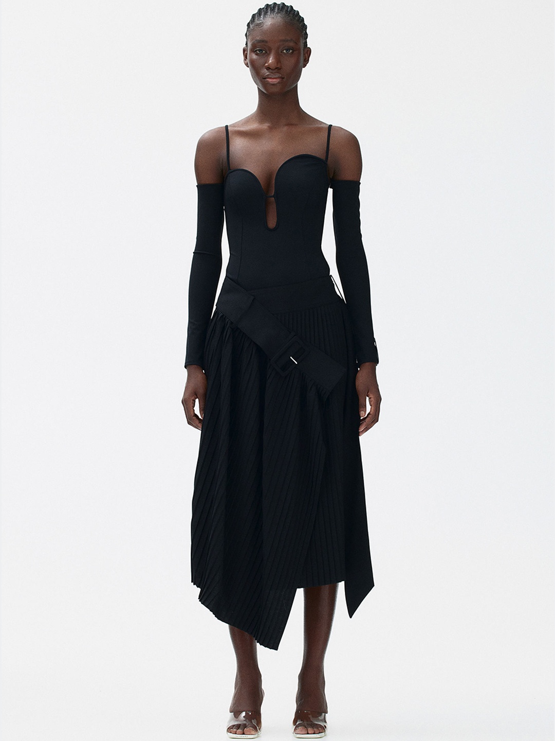 

H&M Wool-Blend Belt-Detail Skirt, Black