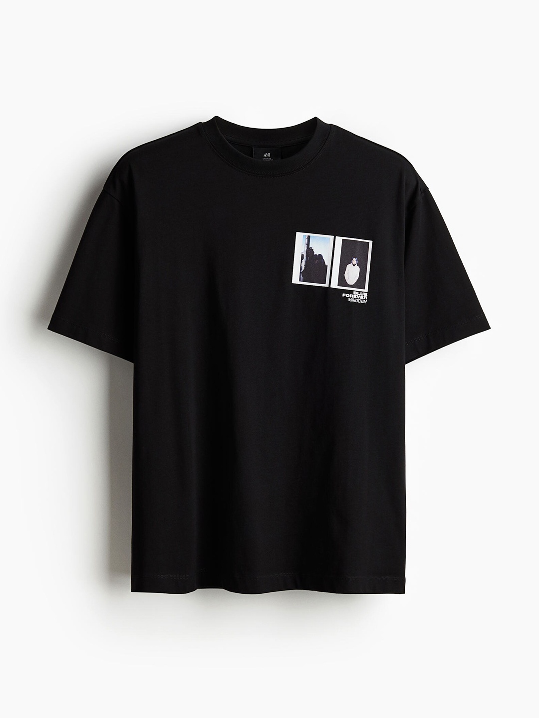 

H&M Men Pure Cotton Loose Fit Printed T-shirt, Black