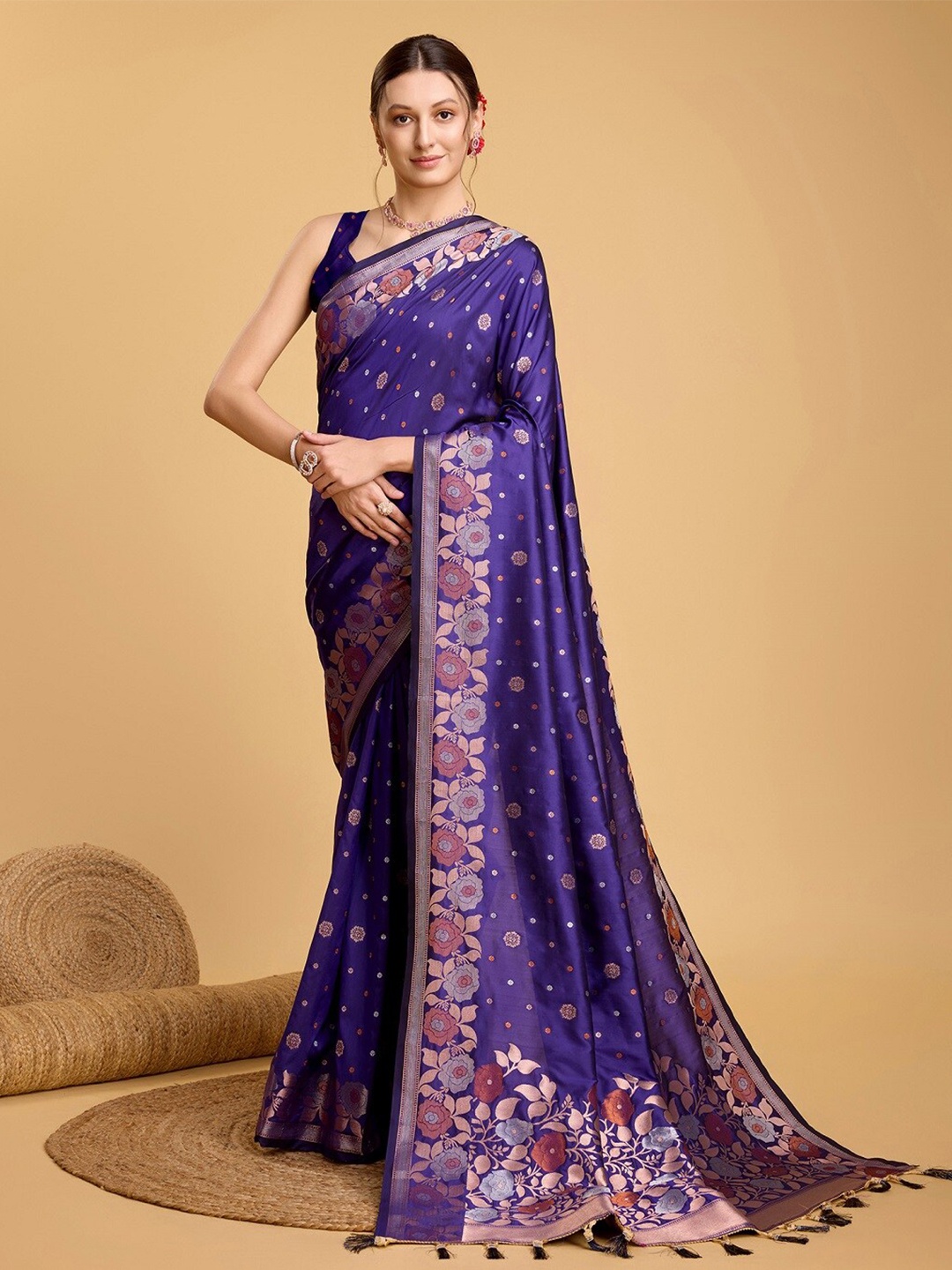 

Sarvada Floral Zari Silk Designer Banarasi Saree, Violet