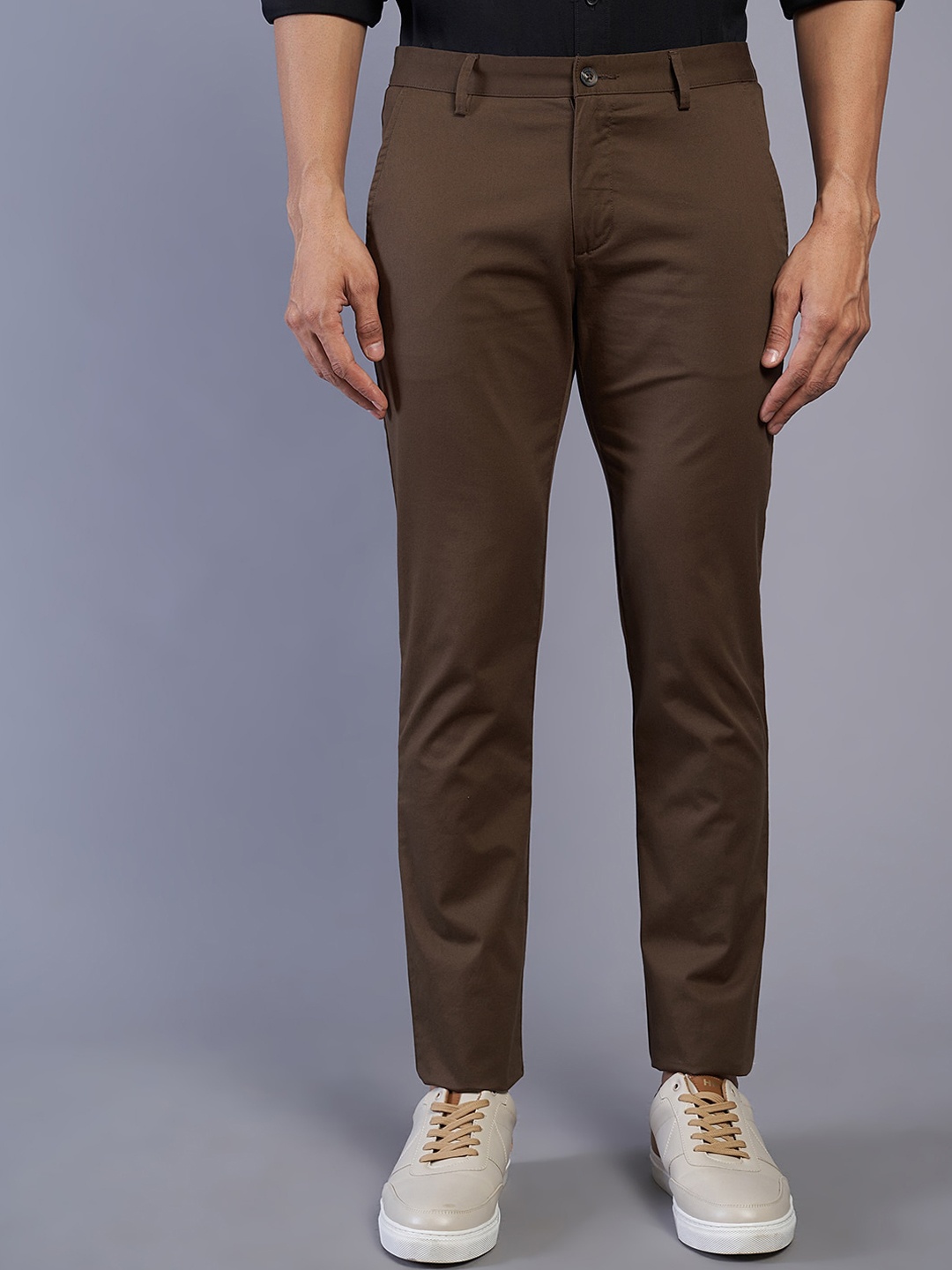 

Greenfibre Men Slim Fit Mid-Rise Cotton Chinos Trousers, Brown