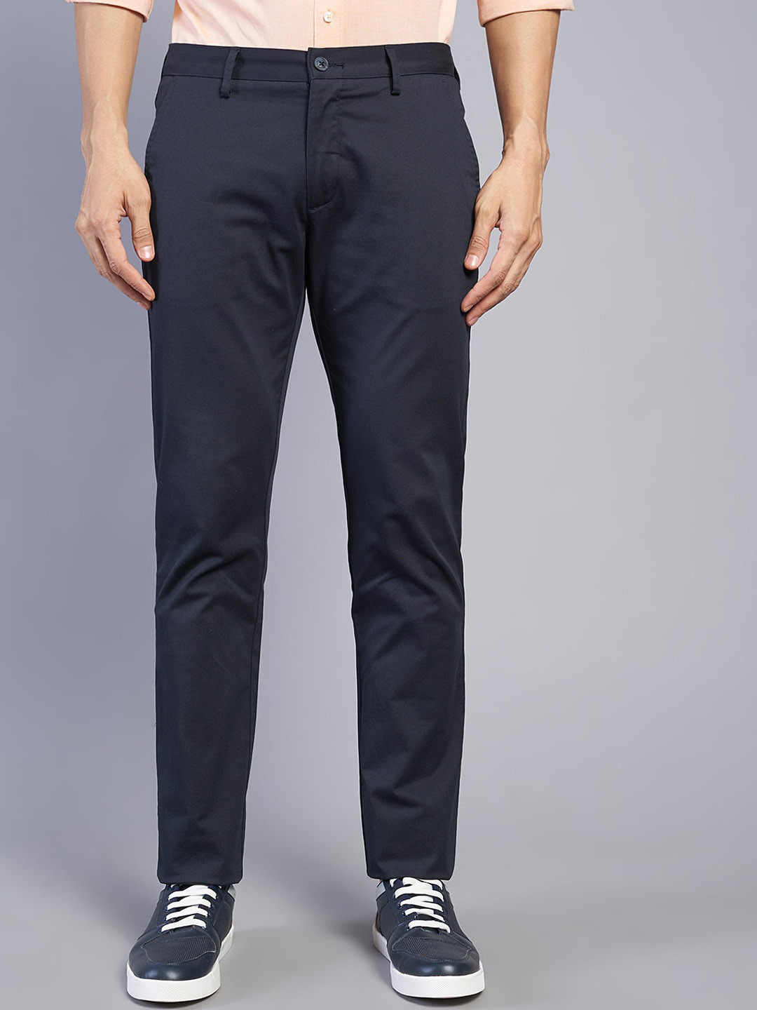 

Greenfibre Men Mid-Rise Slim Fit Casual Trousers, Navy blue