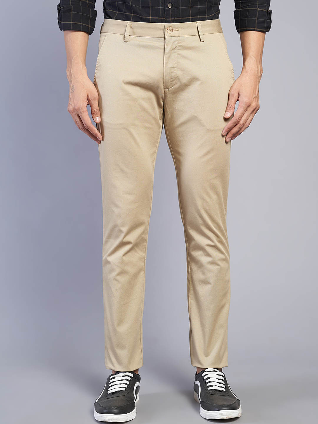 

Greenfibre Men Mid-Rise Slim Fit Cotton Casual Trouser, Beige