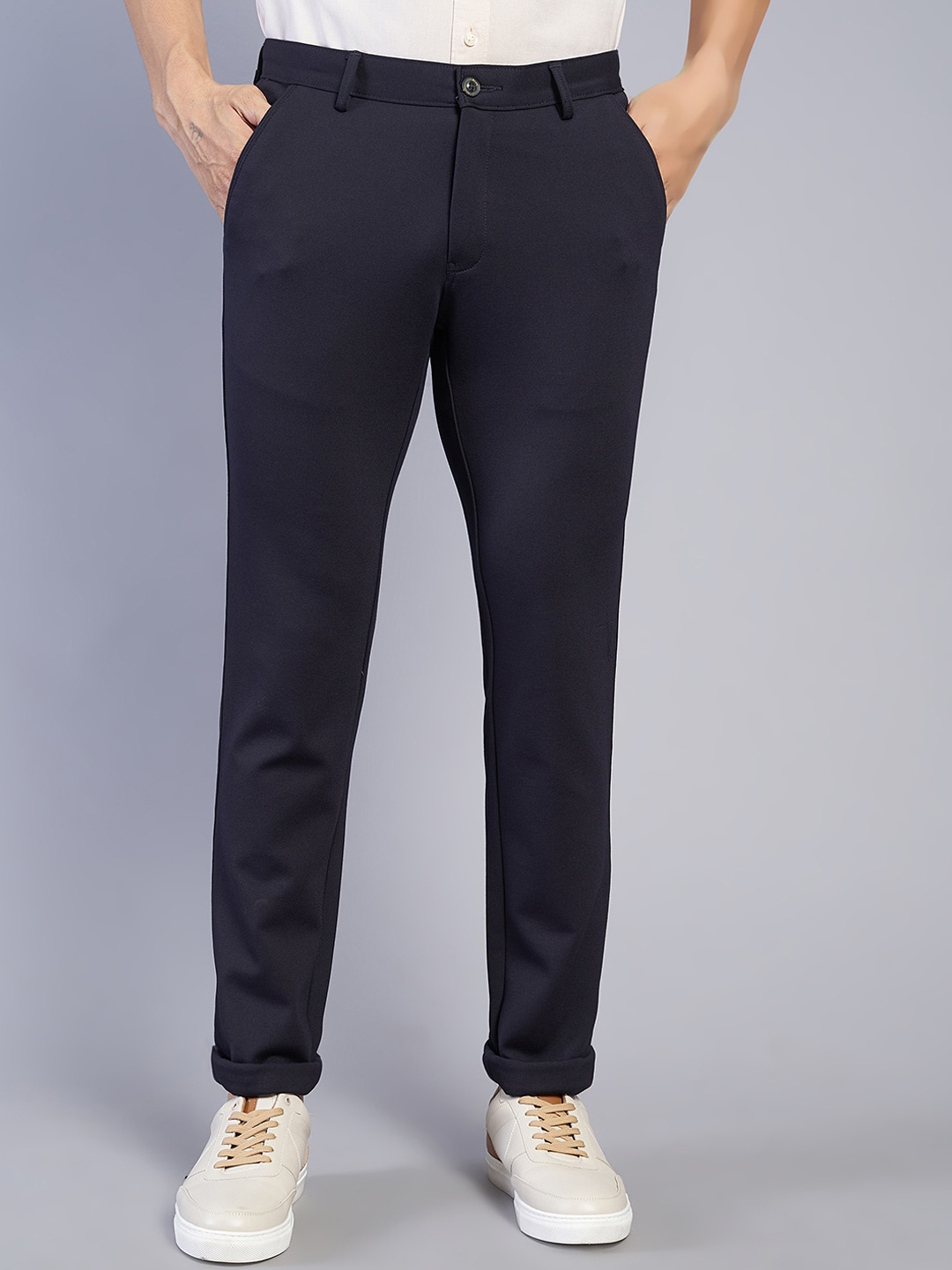 

JADE BLUE Men Cotton Casual Trousers, Navy blue