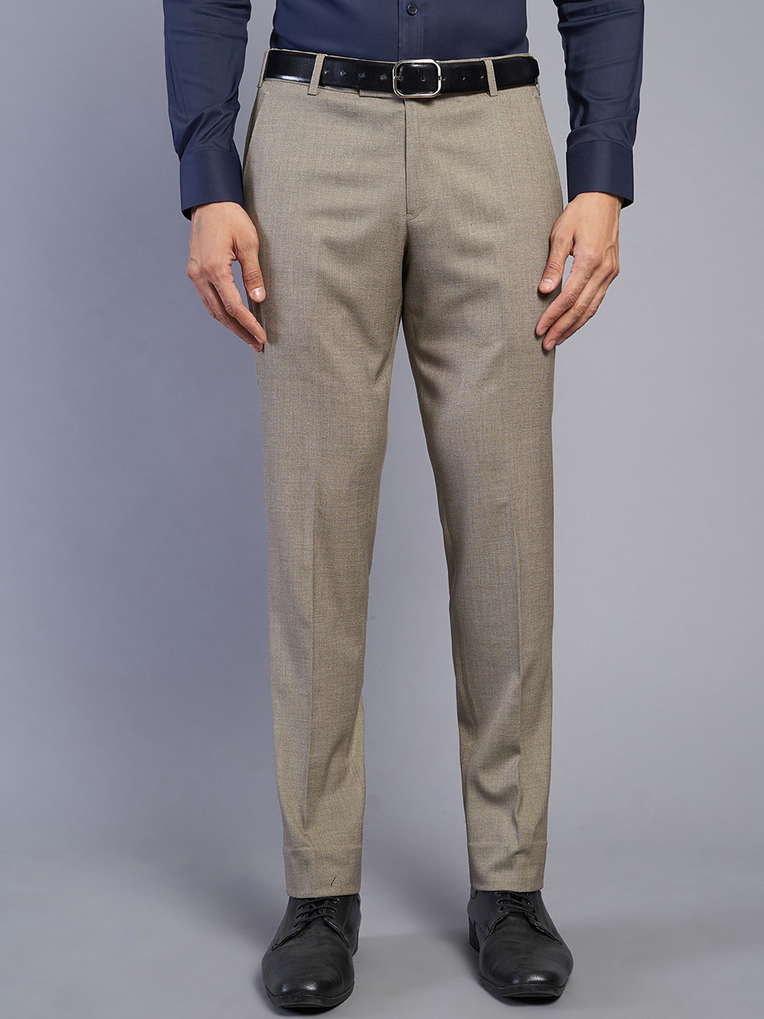 

JADE BLUE Men Slim Fit Self Design Formal Trouser, Khaki