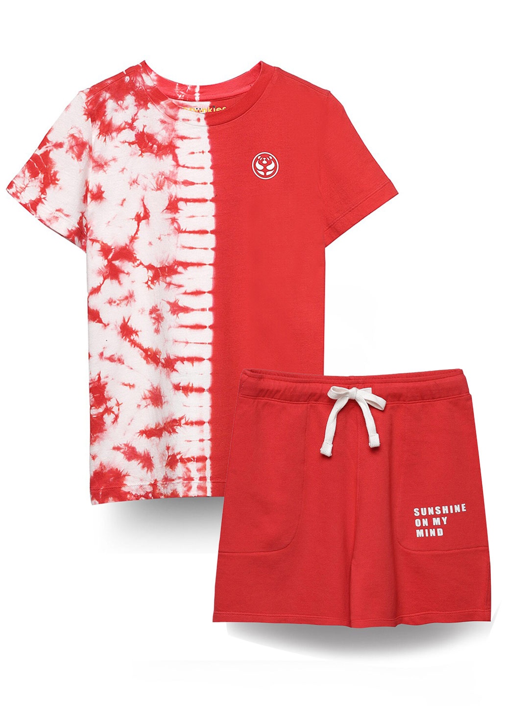 

SPUNKIES Kids Tie and Dyed Pure Cotton T-shirt with Shorts, Orange