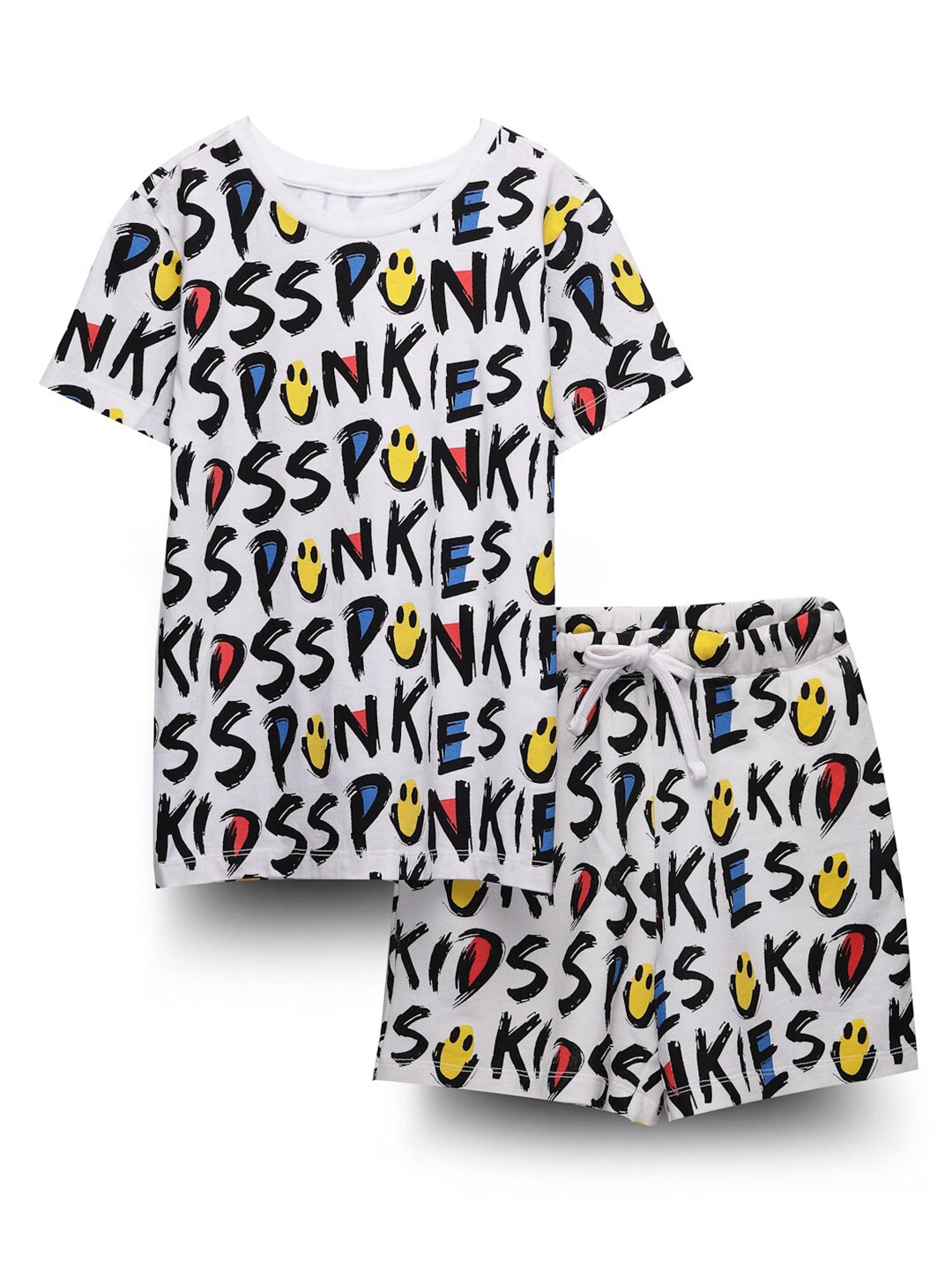 

SPUNKIES Boys Typography Printed Pure Cotton T-Shirt & Shorts, White