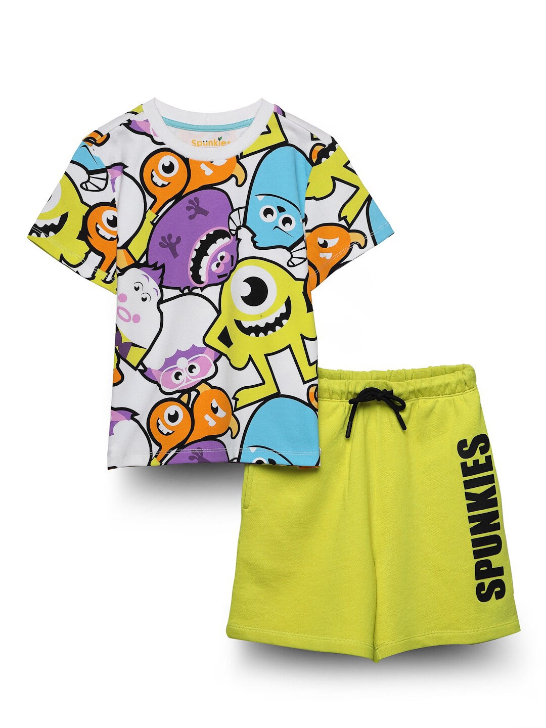 

SPUNKIES Boys Graphic Printed Pure Cotton T-Shirt & Shorts, White