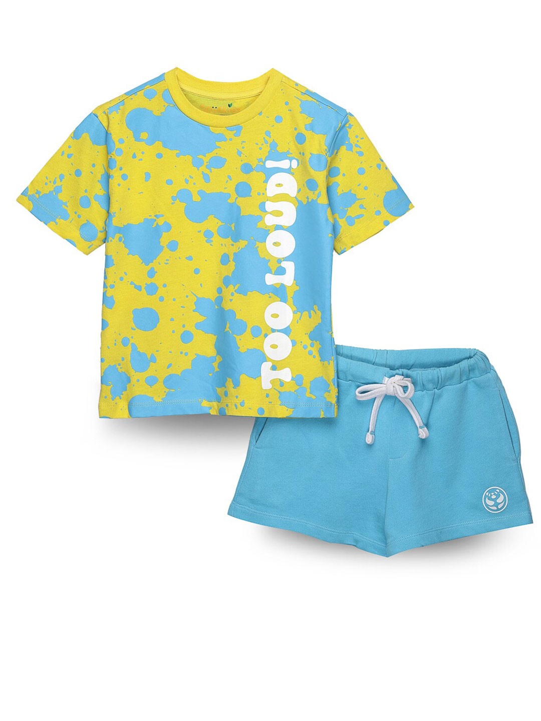 

SPUNKIES Kids Abstract Printed Pure Cotton T-shirt With Shorts, Yellow