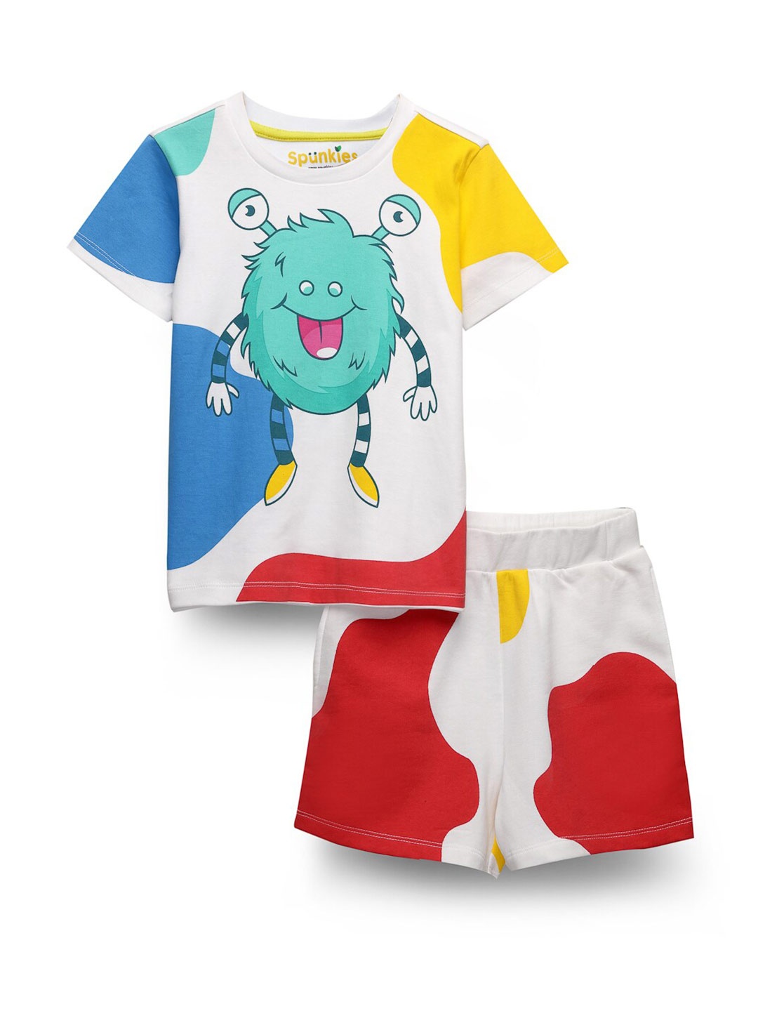 

SPUNKIES Kids Monsters Inc. Printed Pure Cotton T-shirt with Shorts, White