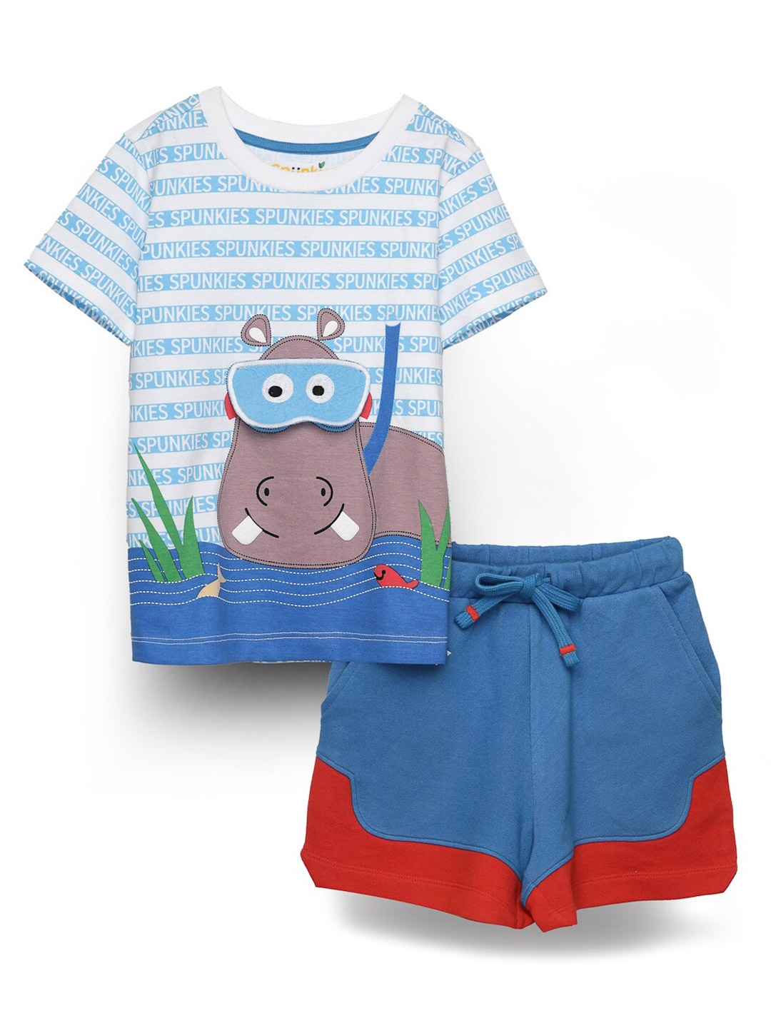 

SPUNKIES Boys Printed Pure Cotton T-shirt with Shorts, White