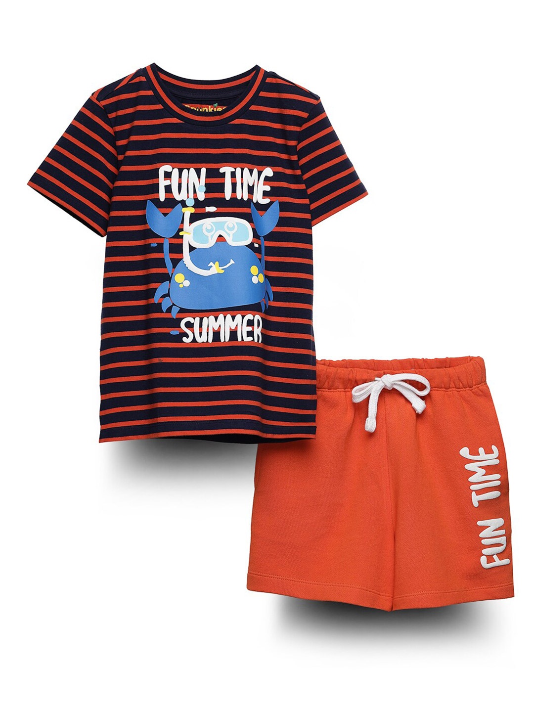 

SPUNKIES Boys Graphic Printed Pure Cotton T-Shirt & Shorts, Orange
