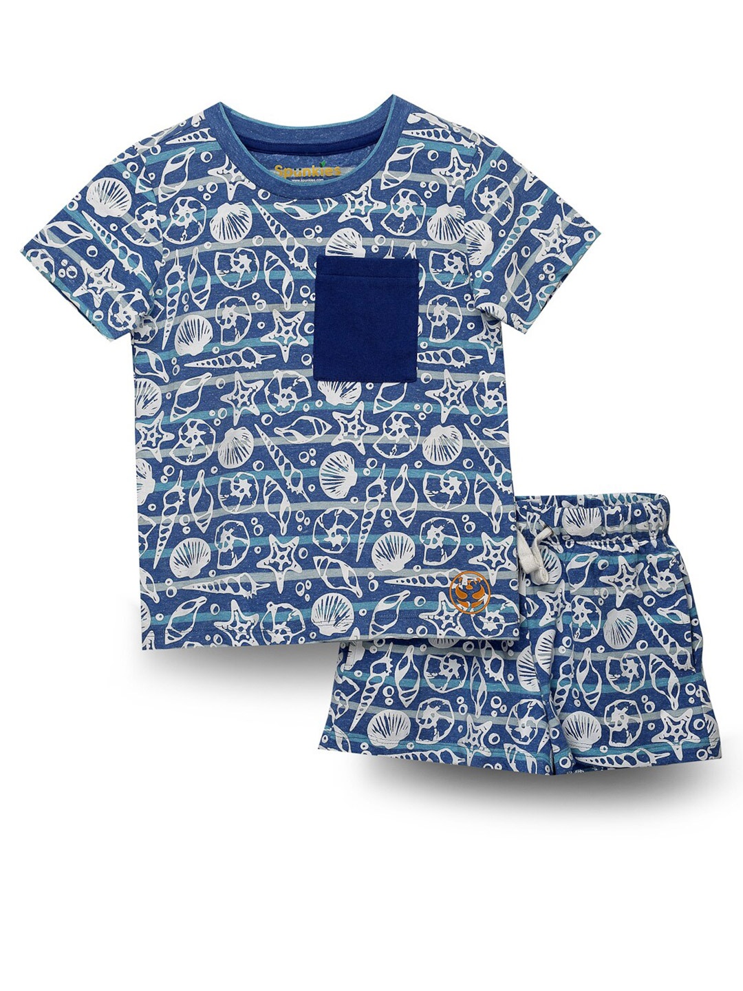 

SPUNKIES Boys Geometric Printed T-shirt With Shorts, Blue