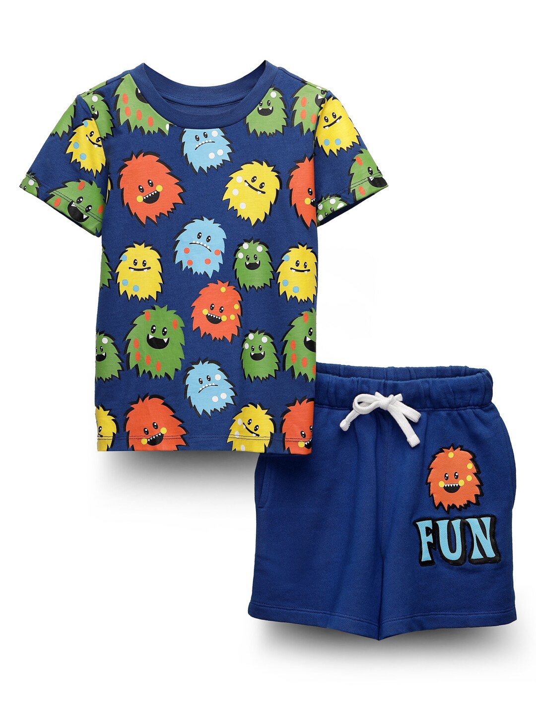 

SPUNKIES Kids Conversational Printed Pure Cotton T shirt & Shorts, Blue