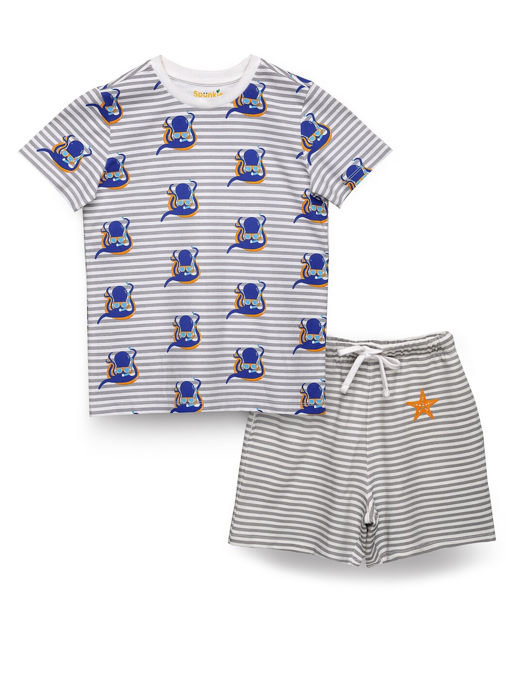 

SPUNKIES Boys Graphic Printed Pure Cotton T-Shirt & Shorts, Beige