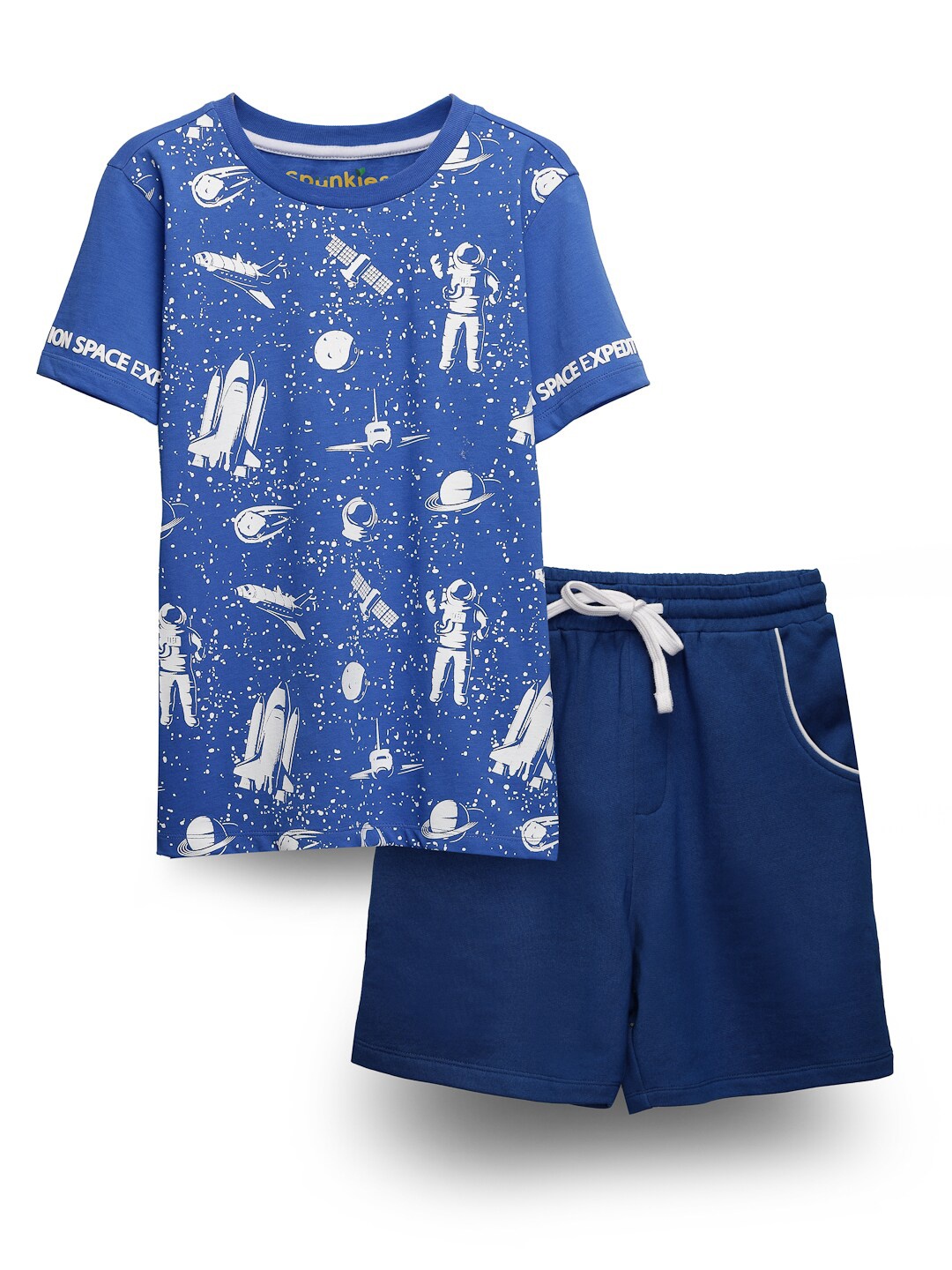 

SPUNKIES Boys Printed Pure Cotton T shirt With Shorts, Blue