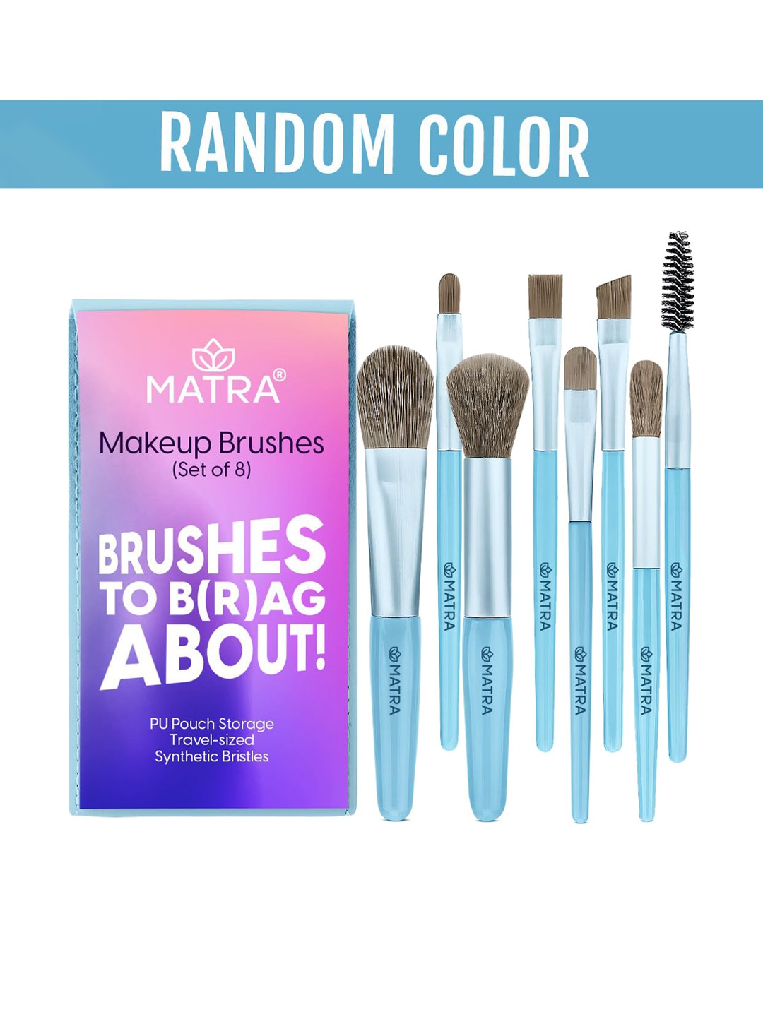 

MATRA Set Of 8 Makeup Brushes With Pouch, Turquoise blue