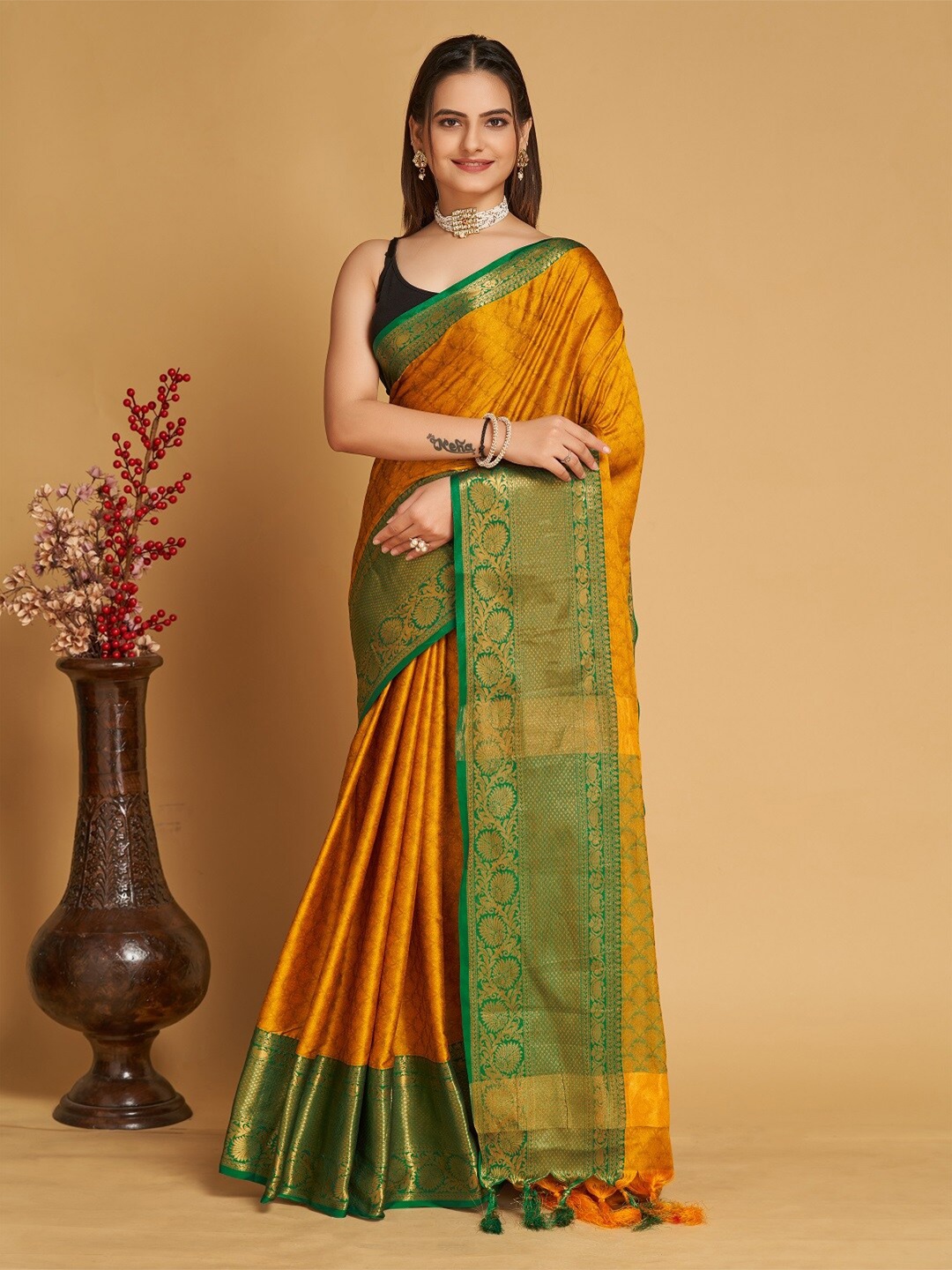 

Sarvada Woven Design Zari Banarasi Saree, Mustard