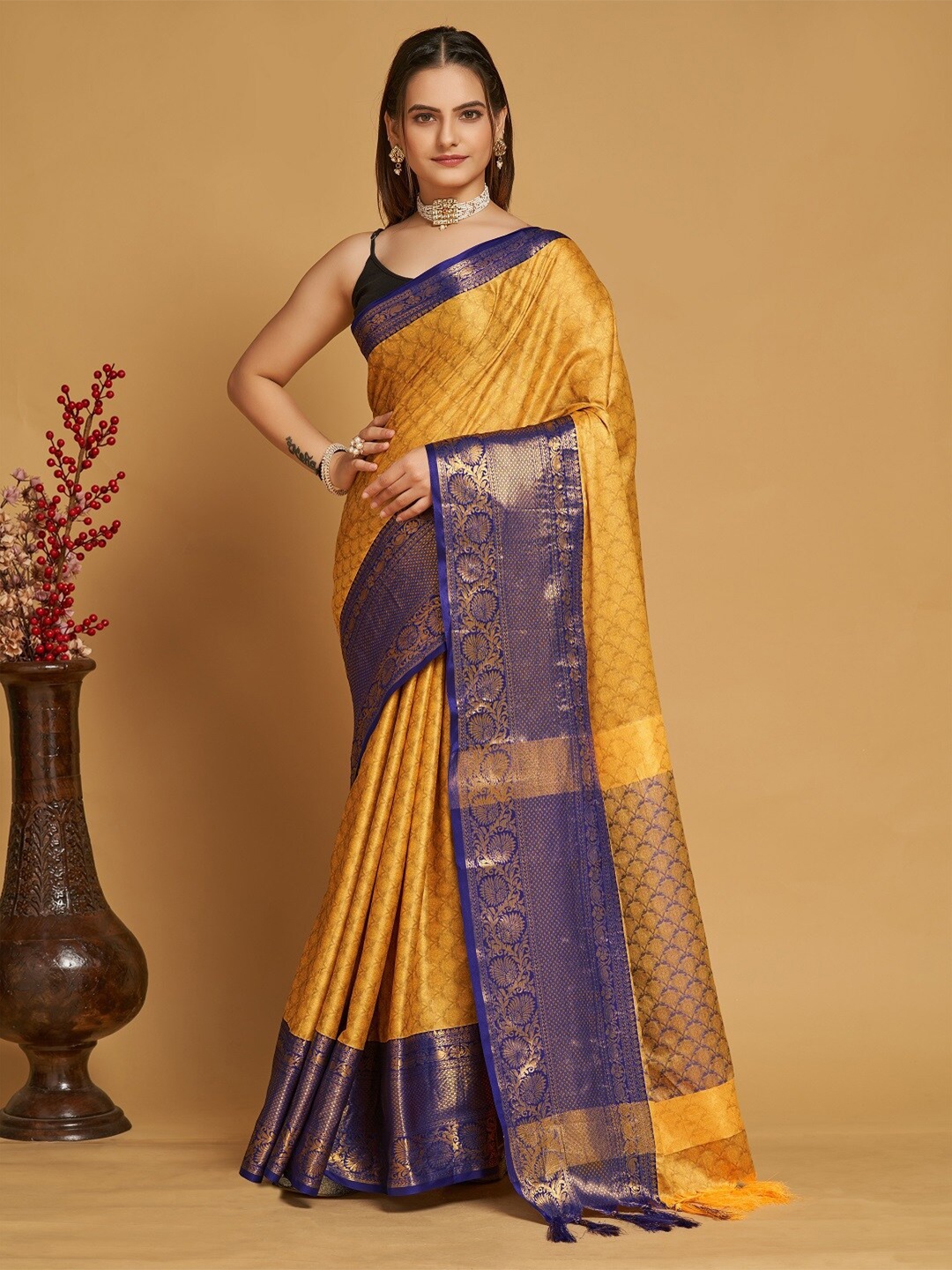 

Sarvada Woven Design Zari Silk Blend Designer Banarasi Saree, Gold