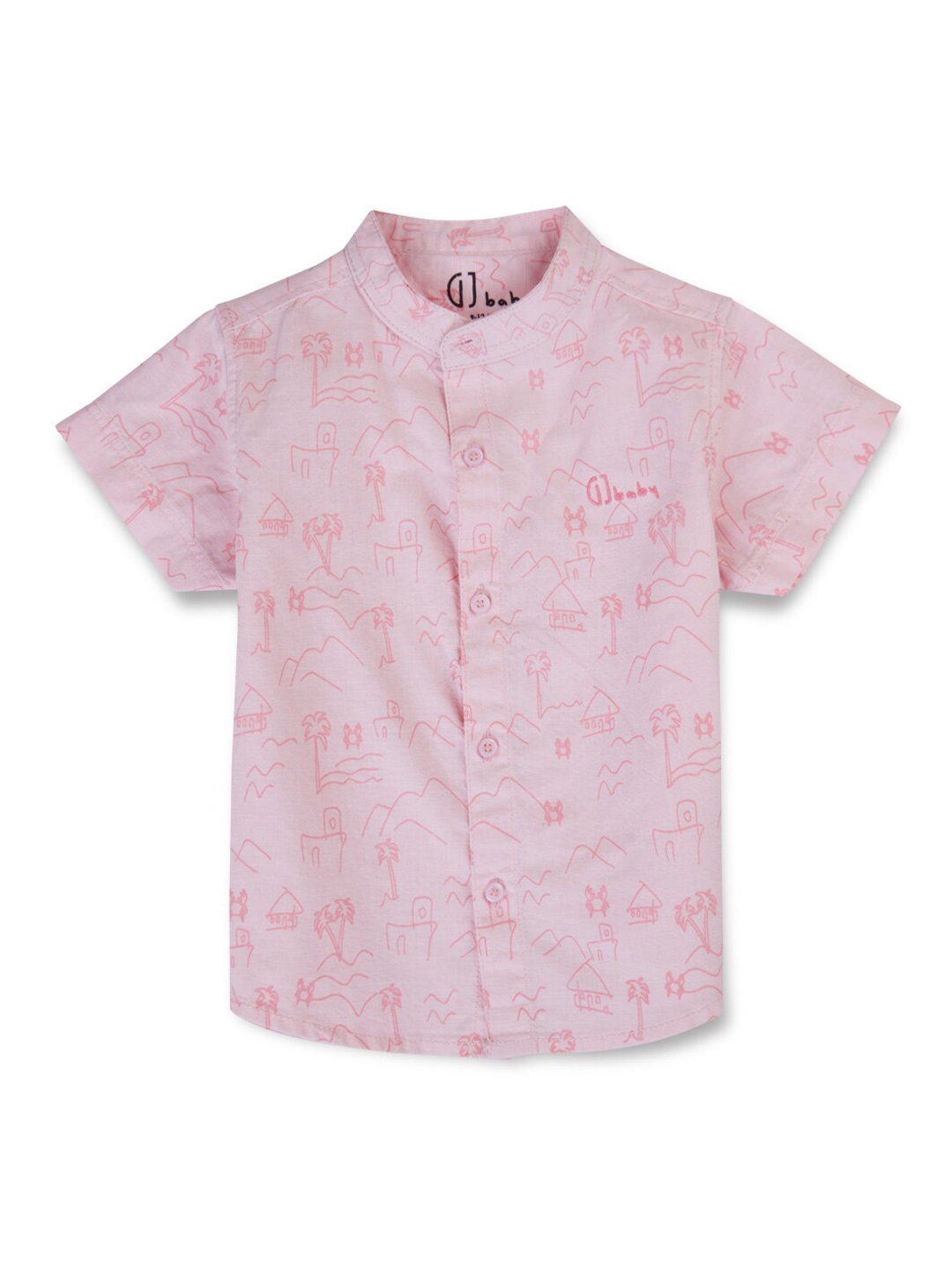 

GJ baby Boys Printed Mandarin Collar Short Sleeves Casual Shirt, Pink