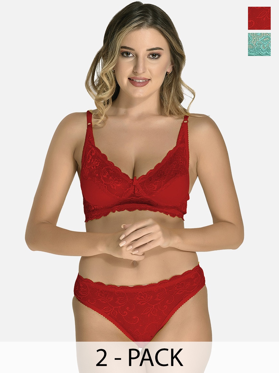

StyFun Pack Of 2 Non Padded Lace Lingerie Set, Maroon
