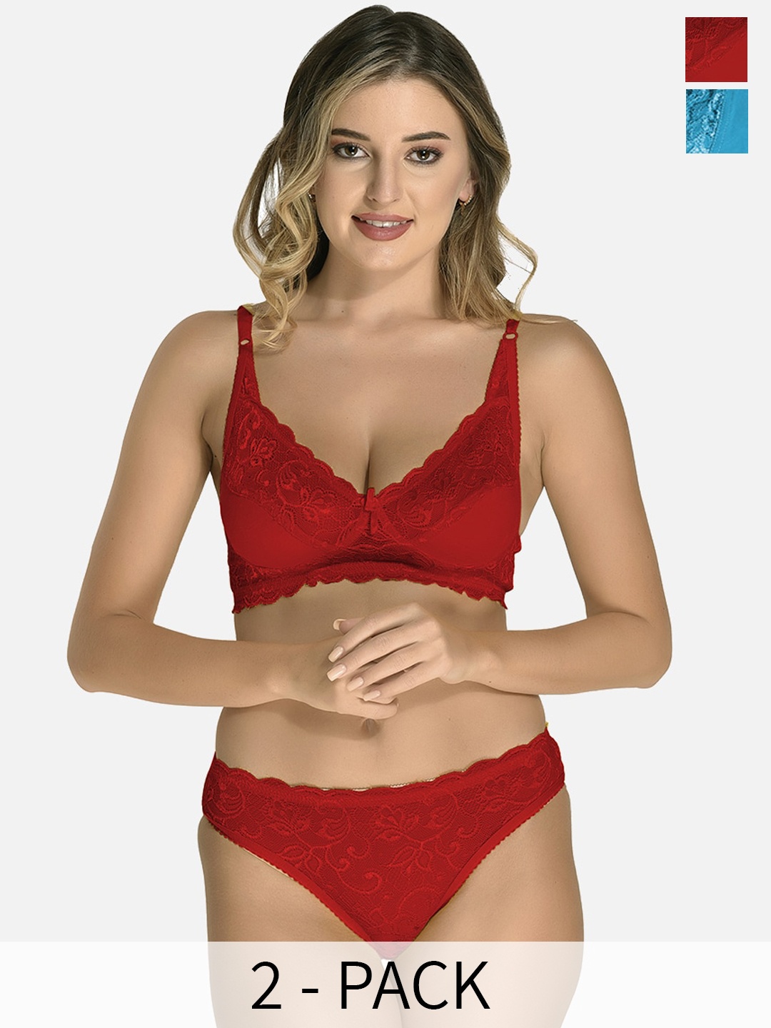 

StyFun Pack of 2 Lace Non Padded Lingerie Set, Maroon