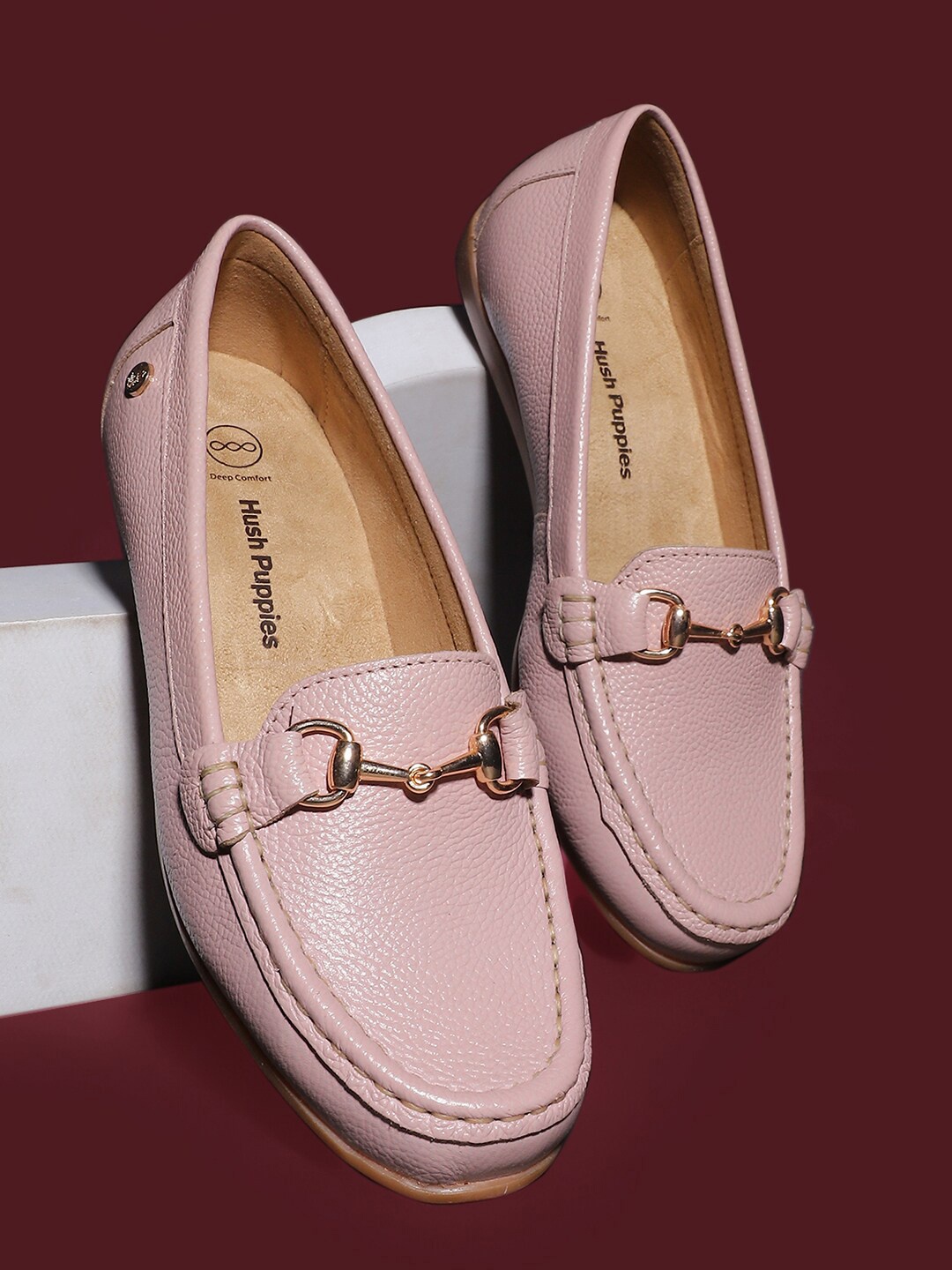 

Hush Puppies Women Square Toe Leather Loafers, Pink