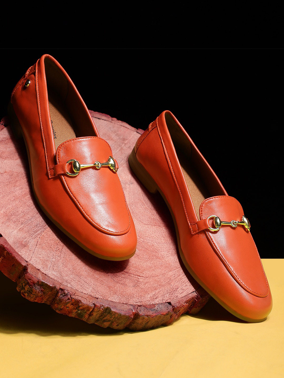 

Hush Puppies Women Round Toe Leather Loafers, Orange