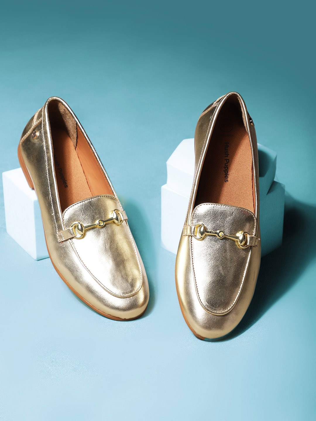 

Hush Puppies Women Embellished Leather Horsebit Loafers, Gold