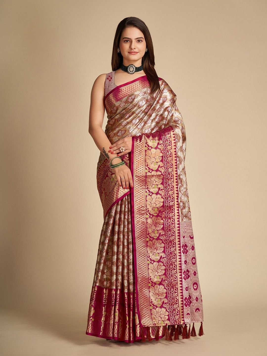 

Sarvada Woven Design Zari Silk Designer Banarasi Saree, Brown