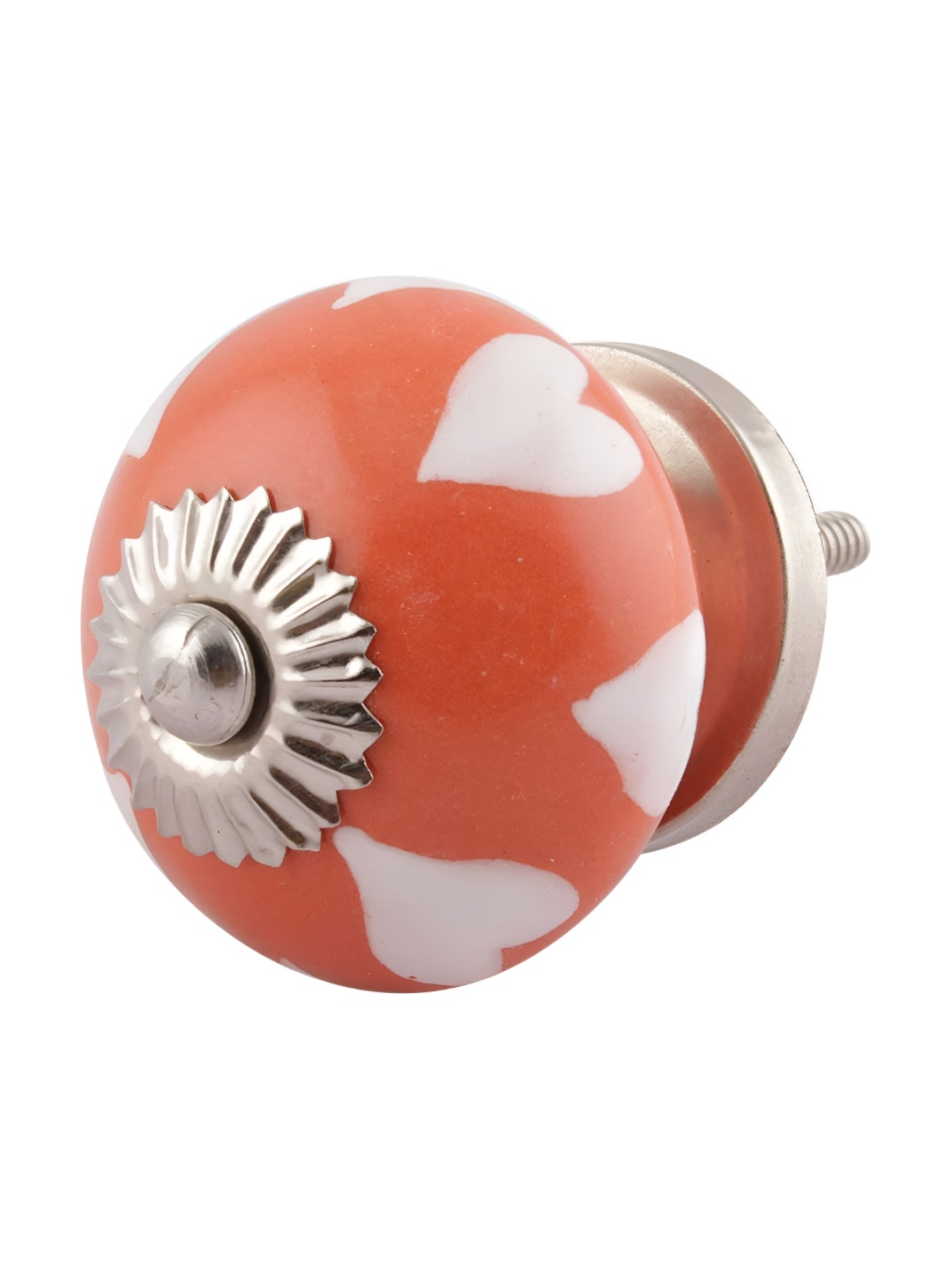 

Indianshelf Orange-Coloured & White Heart Printed Ceramic Knob