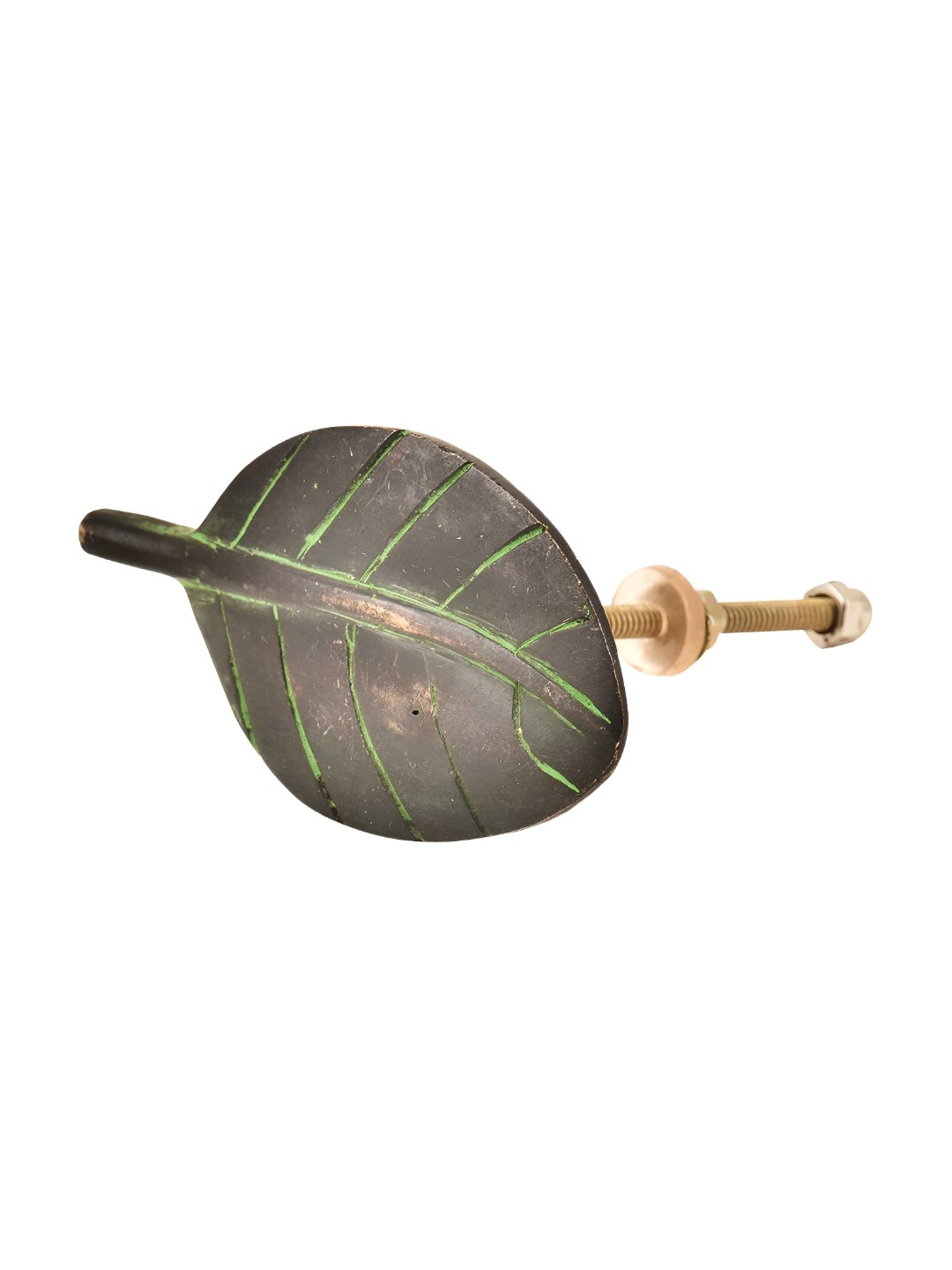 

Indianshelf Green Textured Leaf Shaped Brass Knob